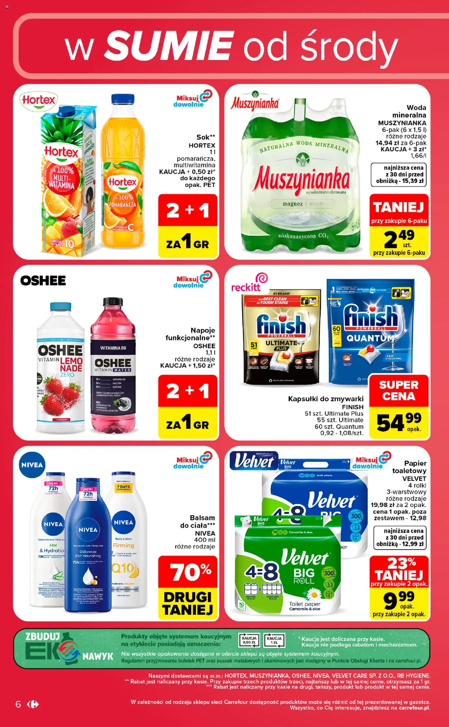 Carrefour gazetka - Weekend okazji od 12.08.2026 | Strona: 6 | Produkty: Kapsułki, Woda mineralna, Oshee, Lotion