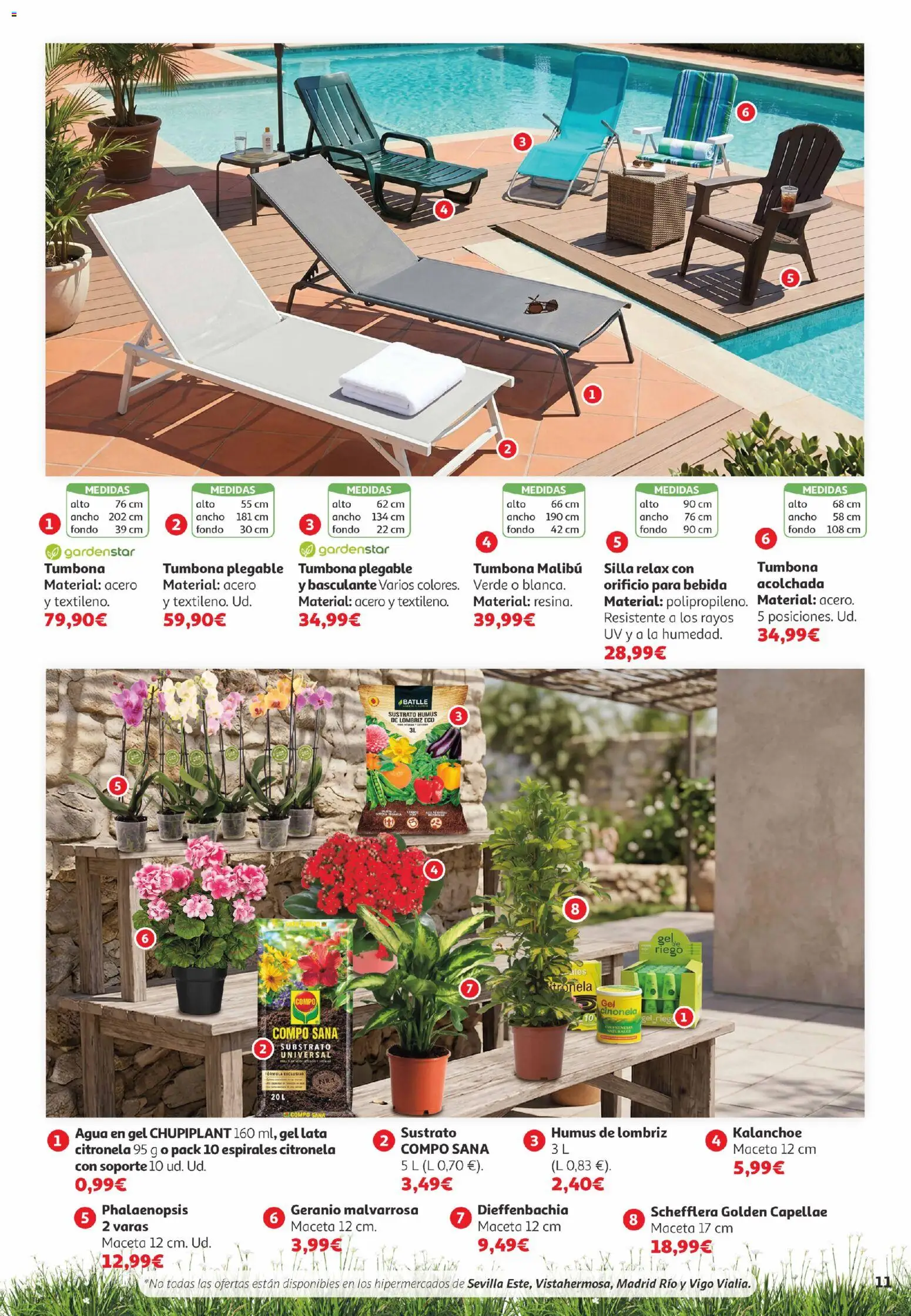 Alcampo Aire Libre Canarias │ válido desde el 28.05.2026 | Página: 11 | Productos: Tumbona, Silla, Maceta