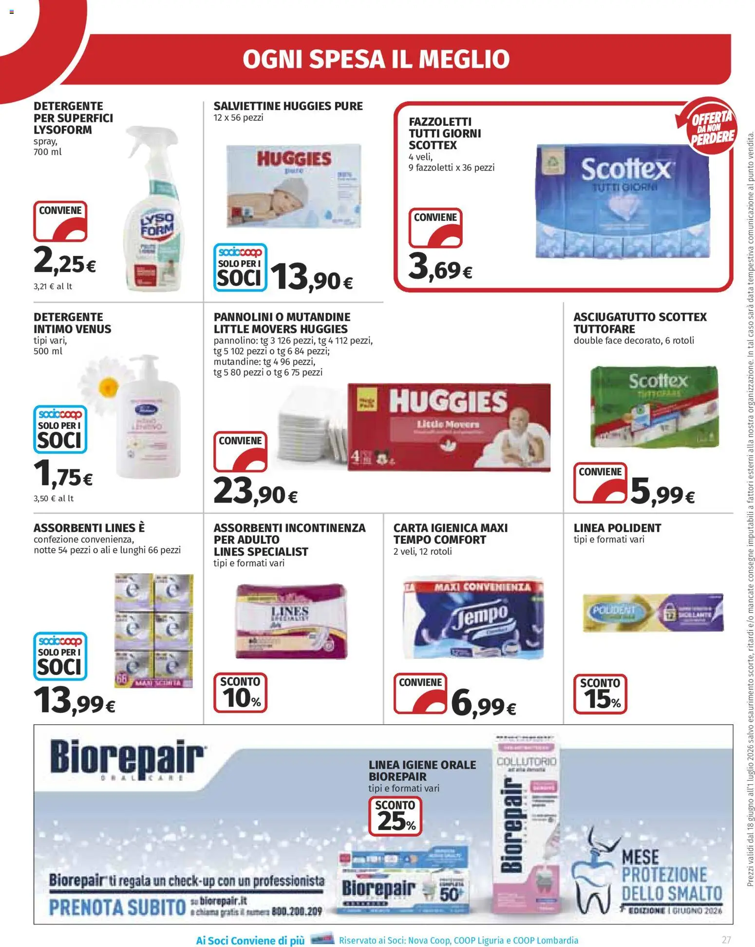 Volantino Ipercoop del 18.06.2026 | Pagina: 27 | Prodotti: Collutorio, Detergente, Fazzoletti, Intimo