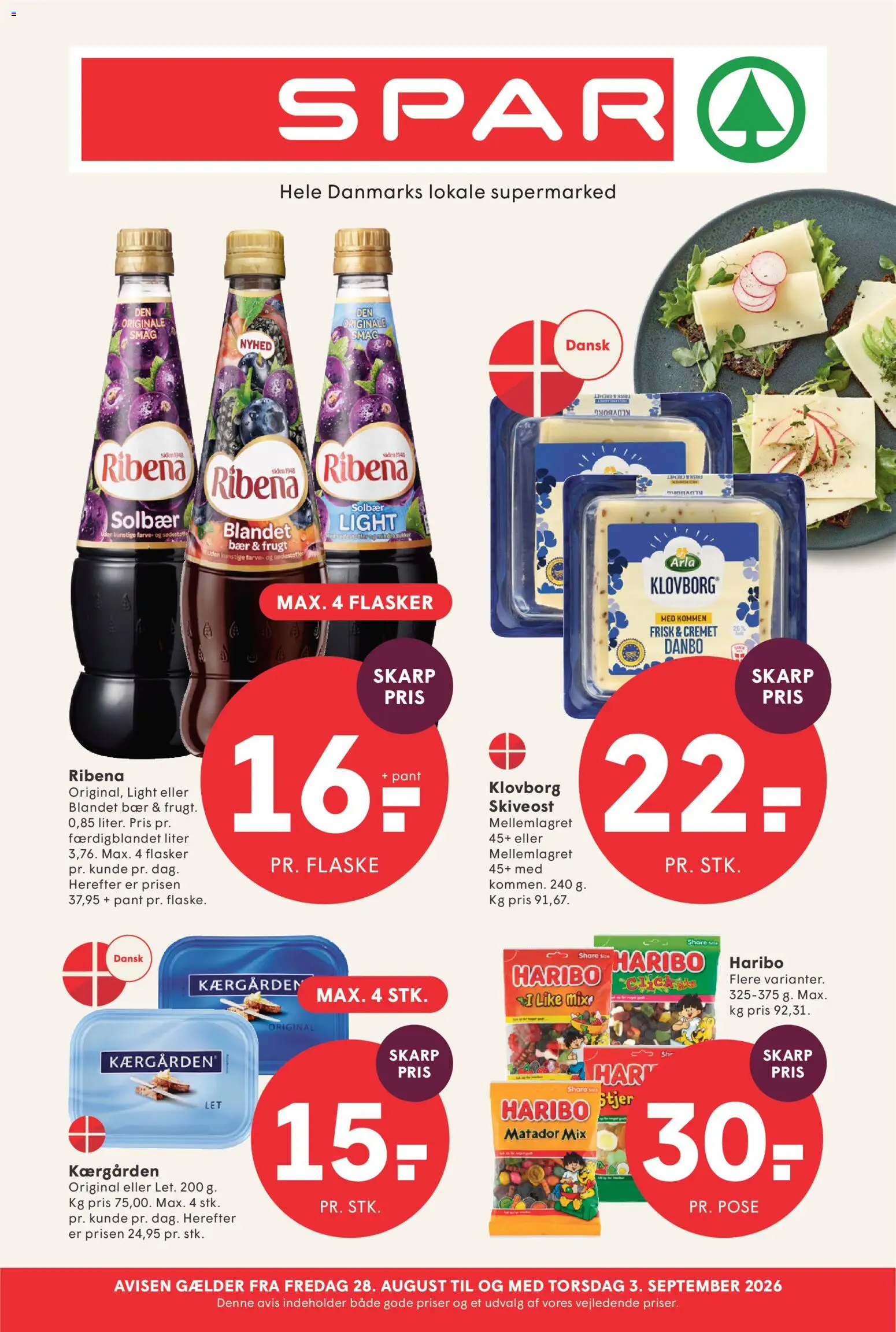 Spar tilbudsavis – gyldig fra 28/08/2026 | Side: 1 | Produkter: Skiveost, Solbær