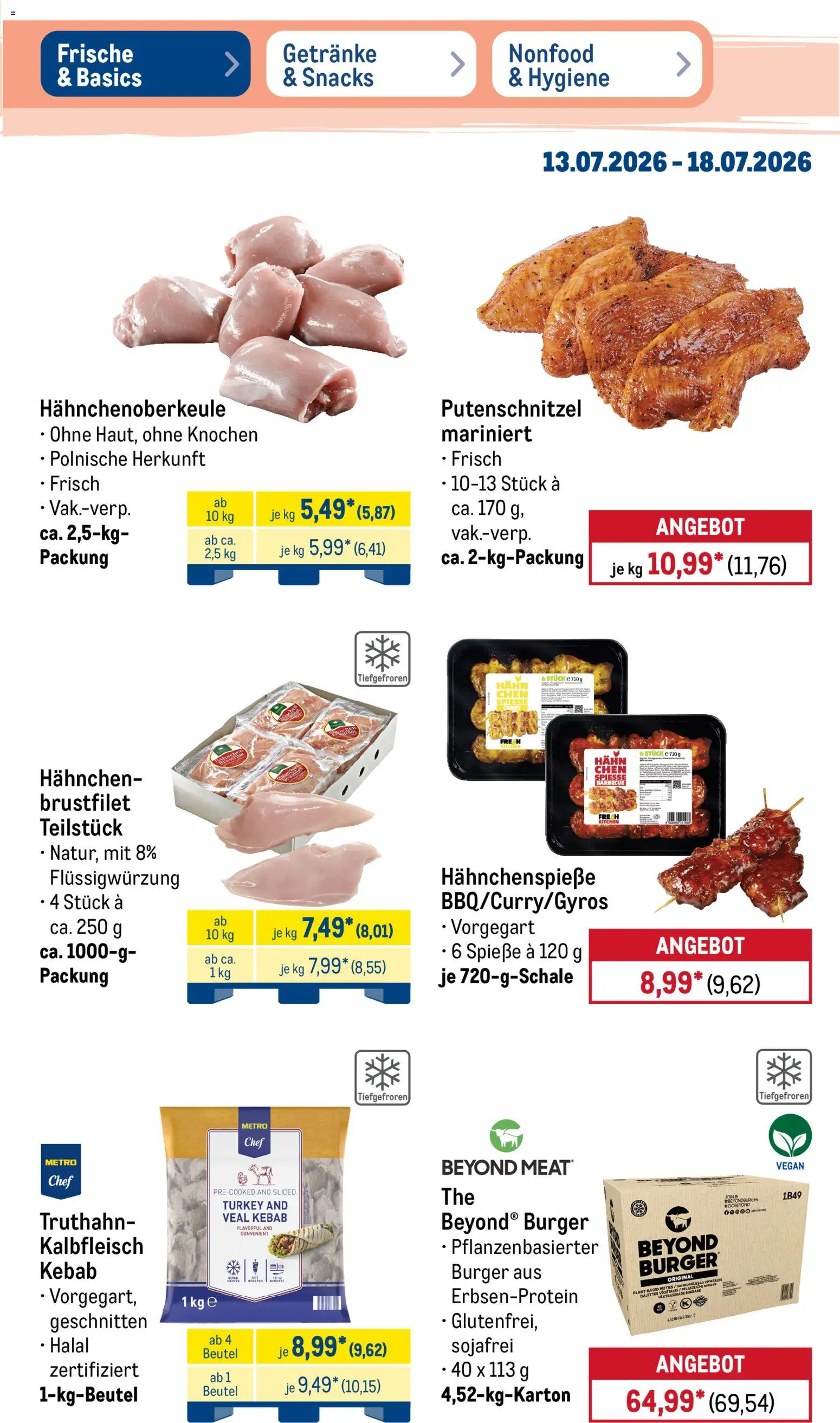 Metro NonFood-Angebote – gültig ab 13.07.2026 | Seite: 36 | Produkte: Hahnchen, Burger, Spieße, Putenschnitzel