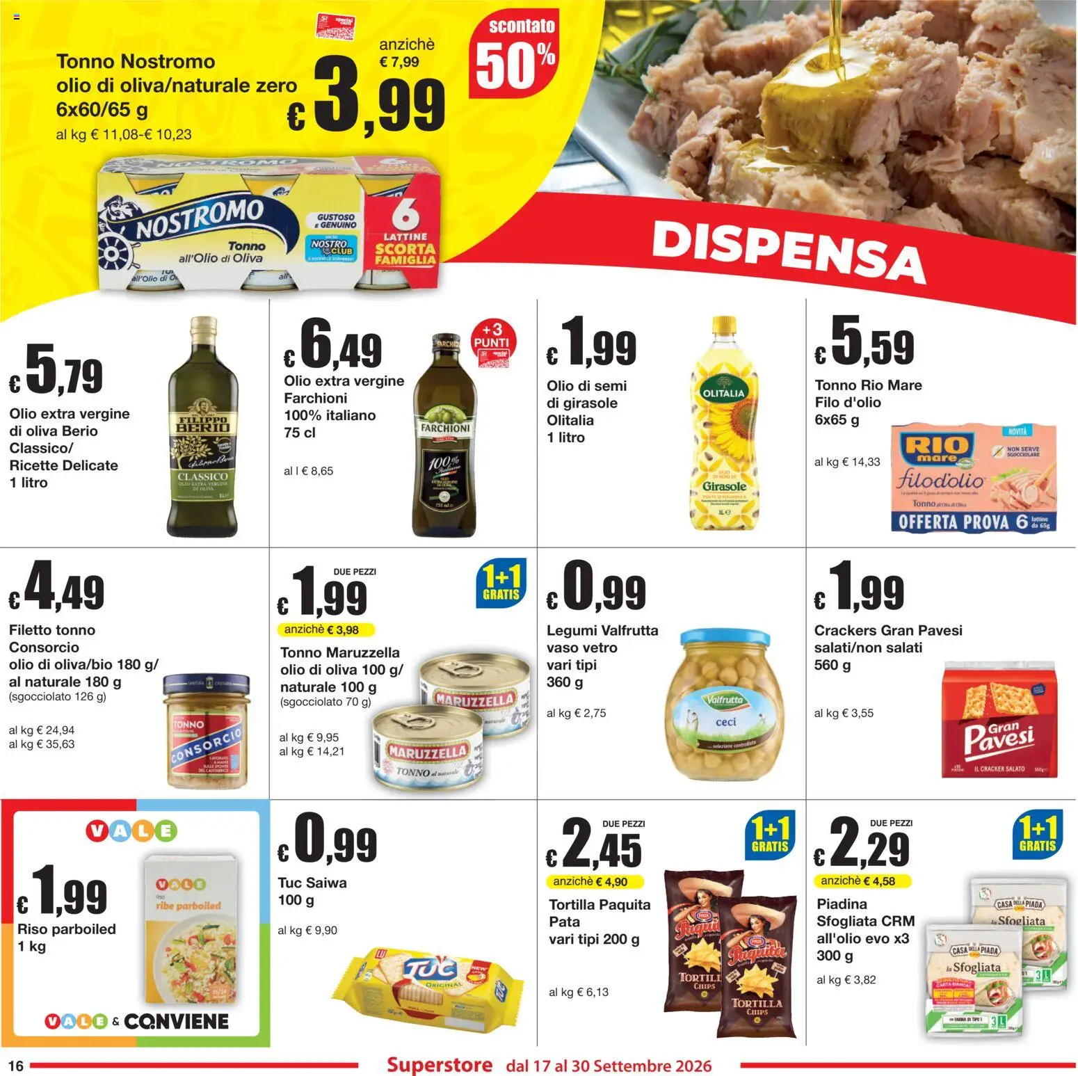 Volantino Sì con Te del 17/09/2026 | Pagina: 16 | Prodotti: Olio di semi, Riso, Filetto, Piadina