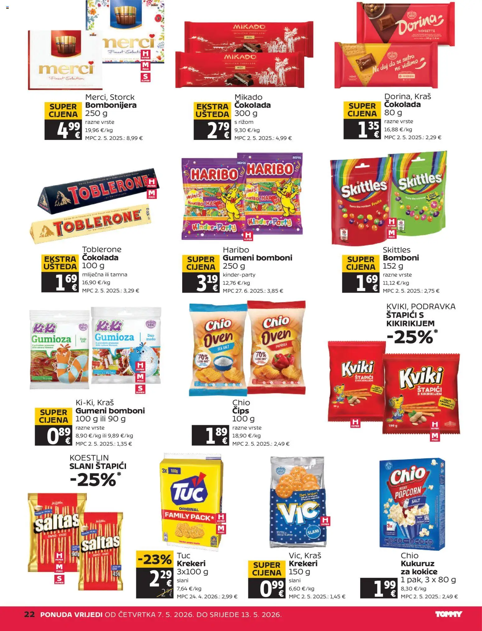 Tommy katalog | vrijedi od 07.05.2026 | Stranica: 22 | Proizvodi: Kukuruz, Čokolada, Kokice, Krekeri