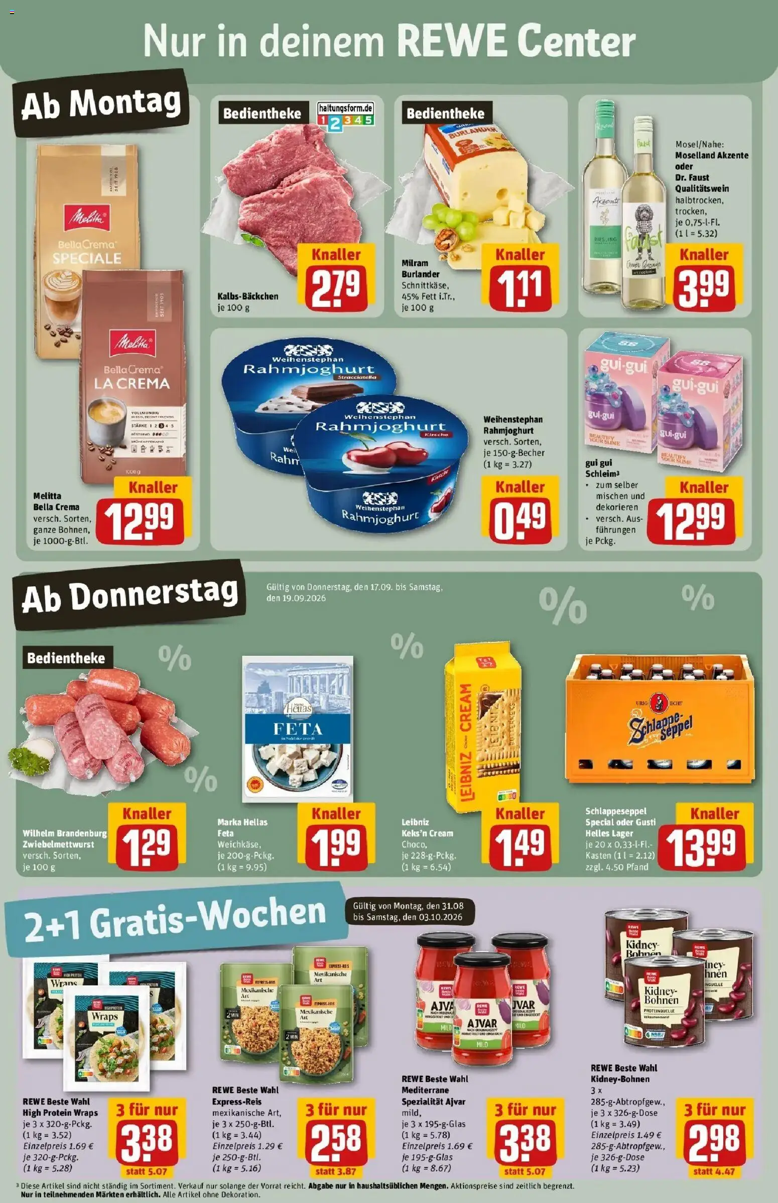 REWE Prospekt ab 14.09.2026 zum Blättern » Angebote | Seite: 3 | Produkte: Feta, Milram, Wein, Kiwi