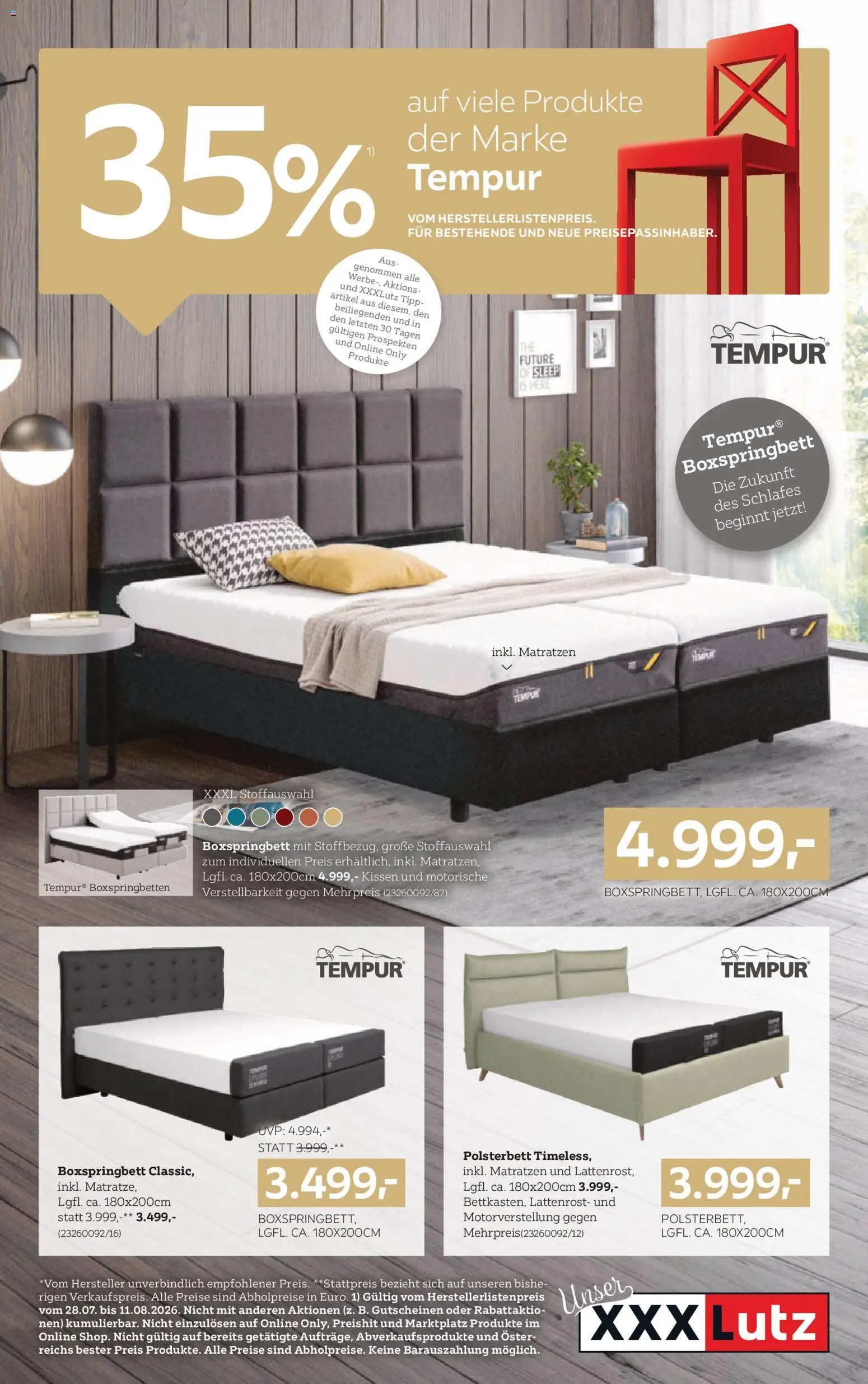XXXLutz Tempur gültig ab 28.07.2026 | Seite: 1 | Produkte: Kissen, Lattenrost