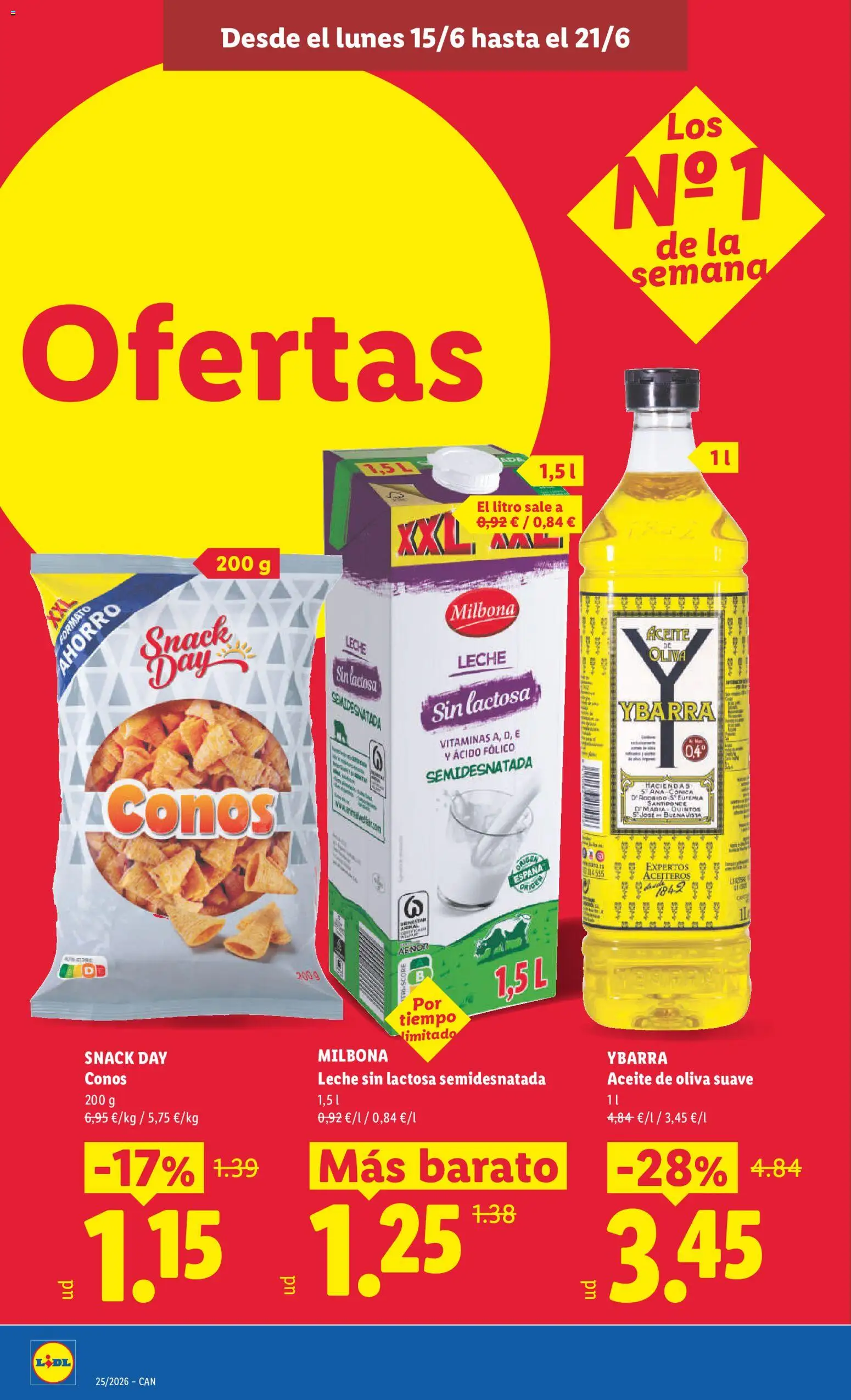 Lidl folleto Canarias │ válido desde el 15.06.2026 | Página: 22 | Productos: Leche sin lactosa, Leche, Aceite, Aceite de oliva