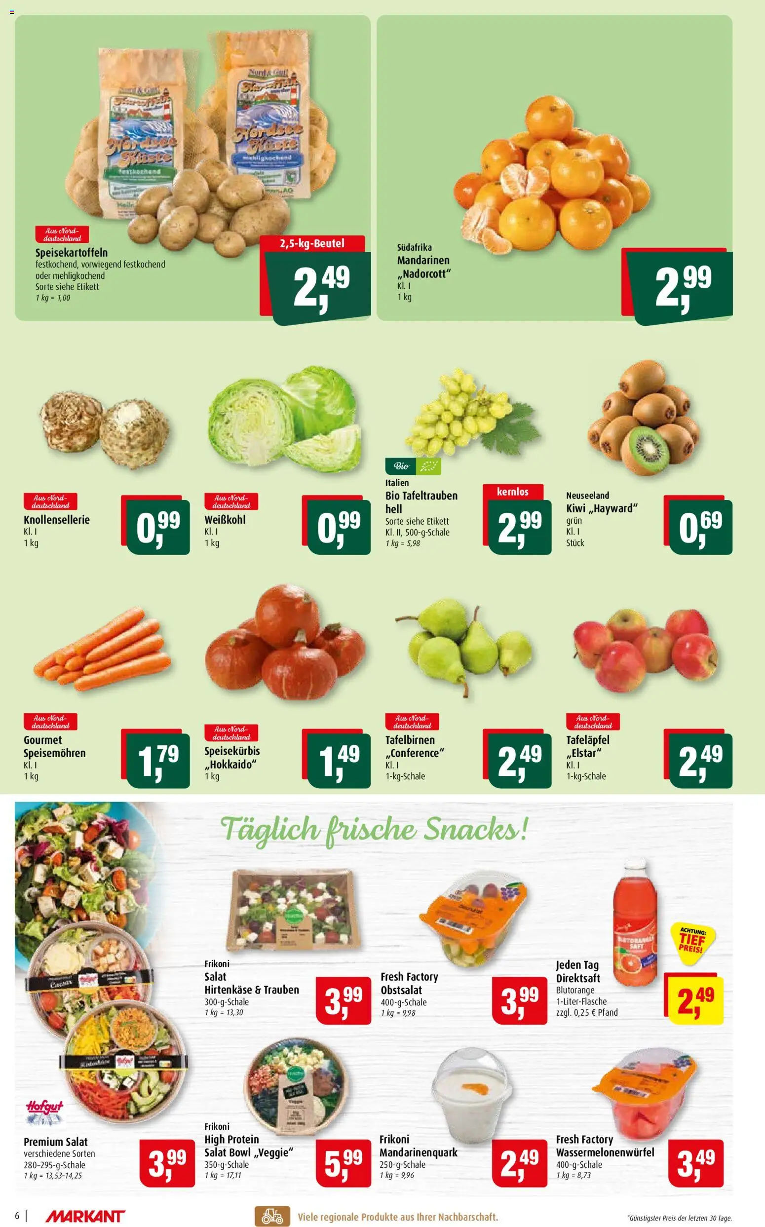 Markant Prospekt – gültig ab 05.10.2026 | Seite: 6 | Produkte: Trauben, Mandarinen, Kiwi, Salat