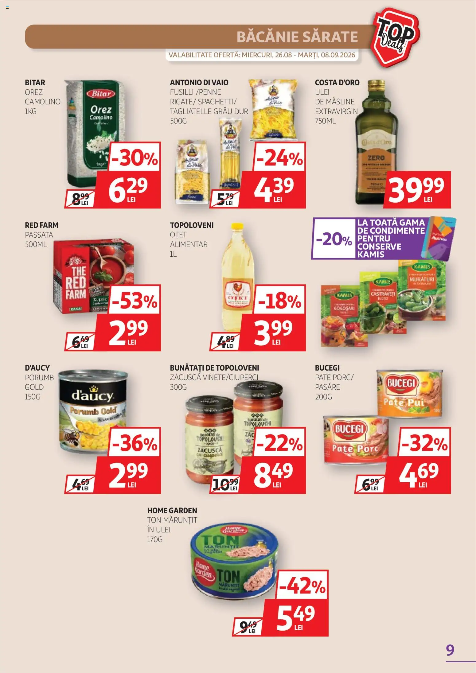 Noul catalog Auchan – valabil de la 26.08.2026 | Pagină: 9 | Produse: Zero, Castraveți, Porumb, Zacuscă