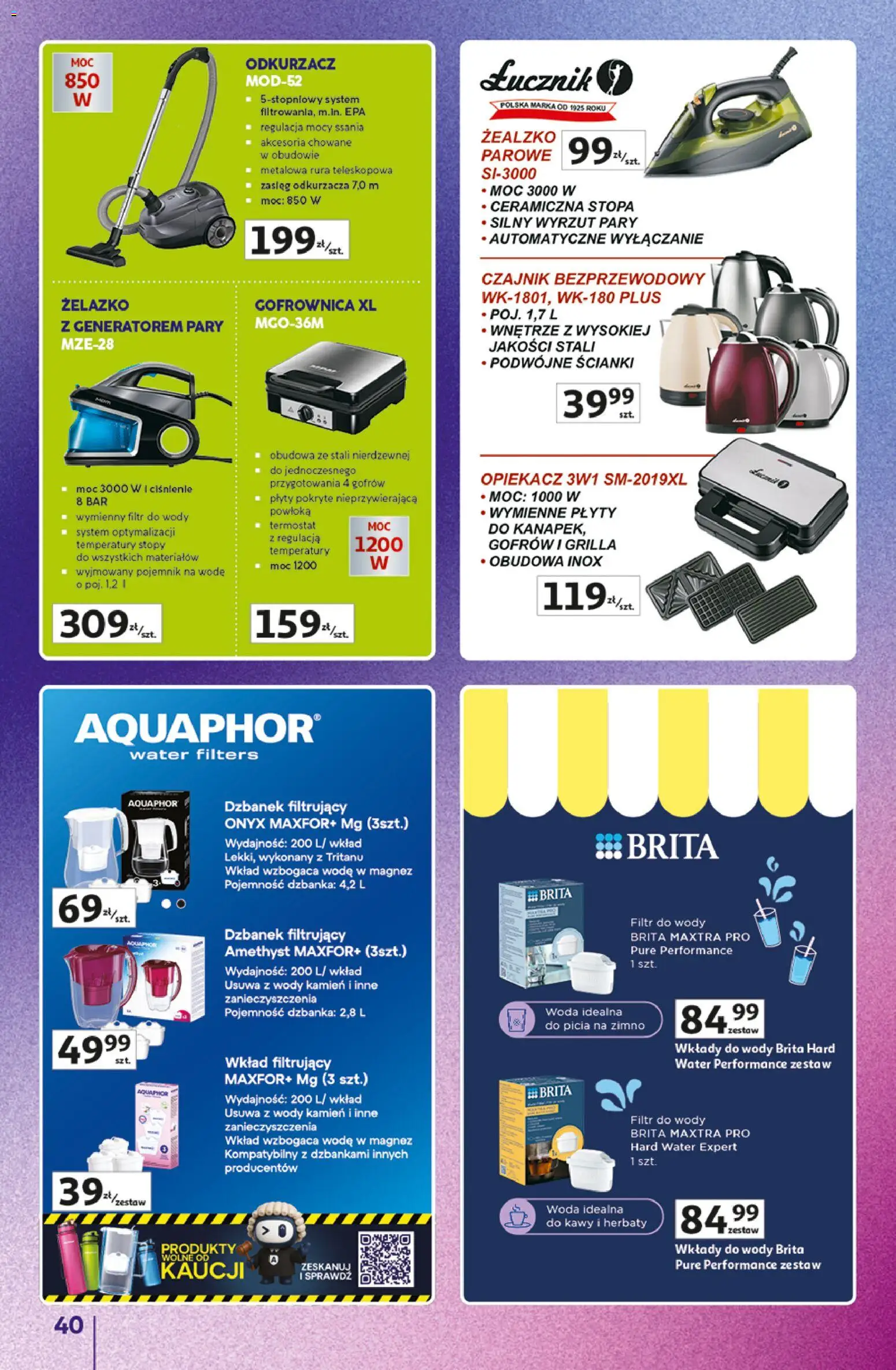 Auchan gazetka - Znane Marki Hipermarket od 11.06.2026 | Strona: 40 | Produkty: Dzbanek filtrujący, Plyty, Gofrownica, Woda