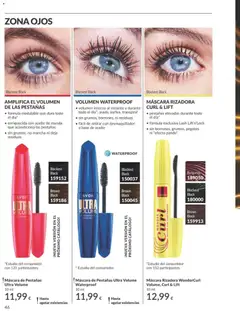 Vista previa MÁSCARA RIZADORA WONDER CURL VOLUME, CURL & LIFT, Pestañas elevadas durante todo el día*. Fórmula exclusiva Lash Lift'n'Lock. Sin borrones, grumos, pegotes ni "efecto panda". válido desde el 01/07/2026 | Página: 46 | Productos: Máscara, Desmaquillador, Aceite, Máscara de pestañas