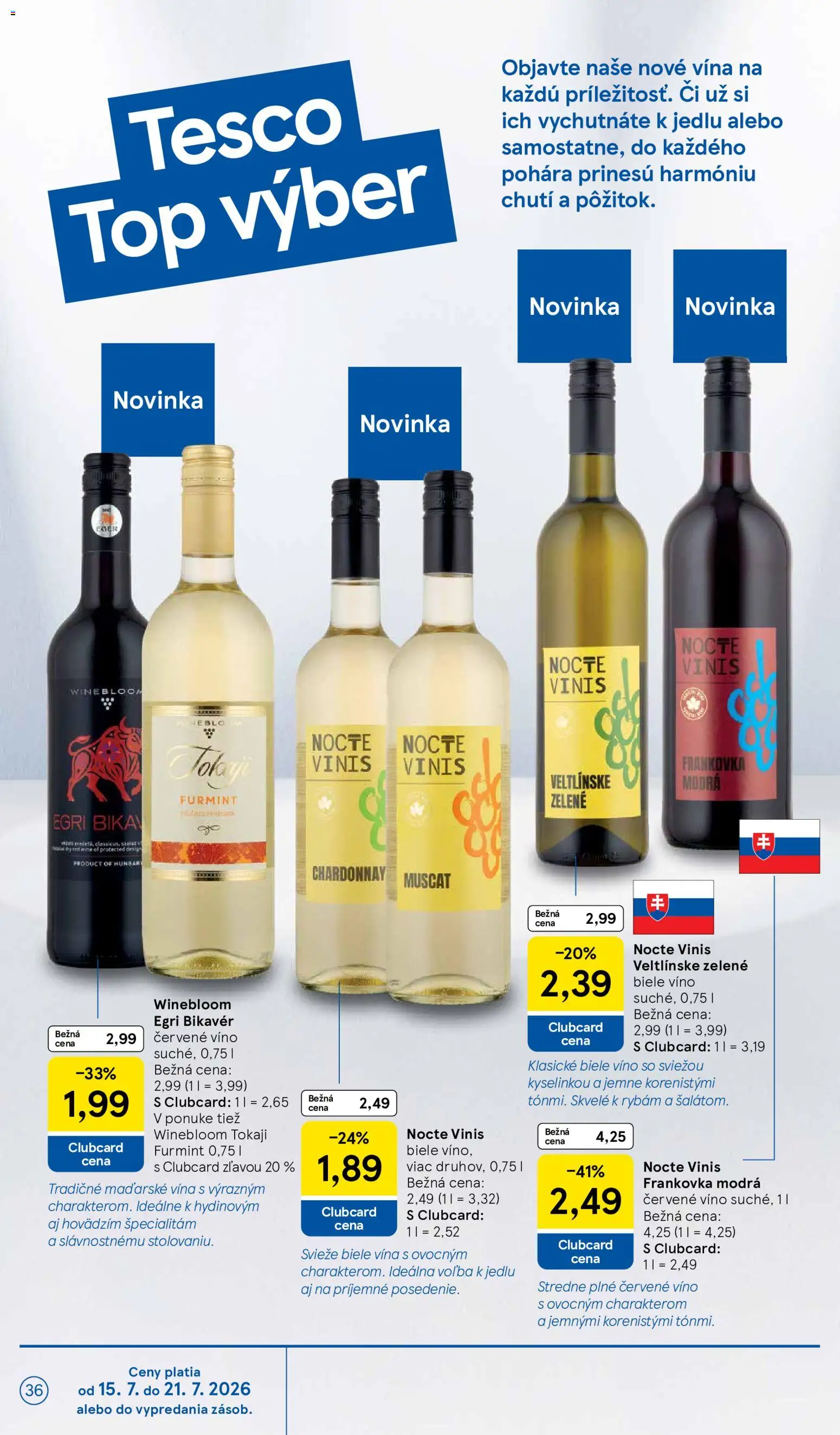 Nové Tesco akcie – leták je platný od 15.07.2026 | Strana: 36 | Produkty: Biele víno, Víno, Červené víno
