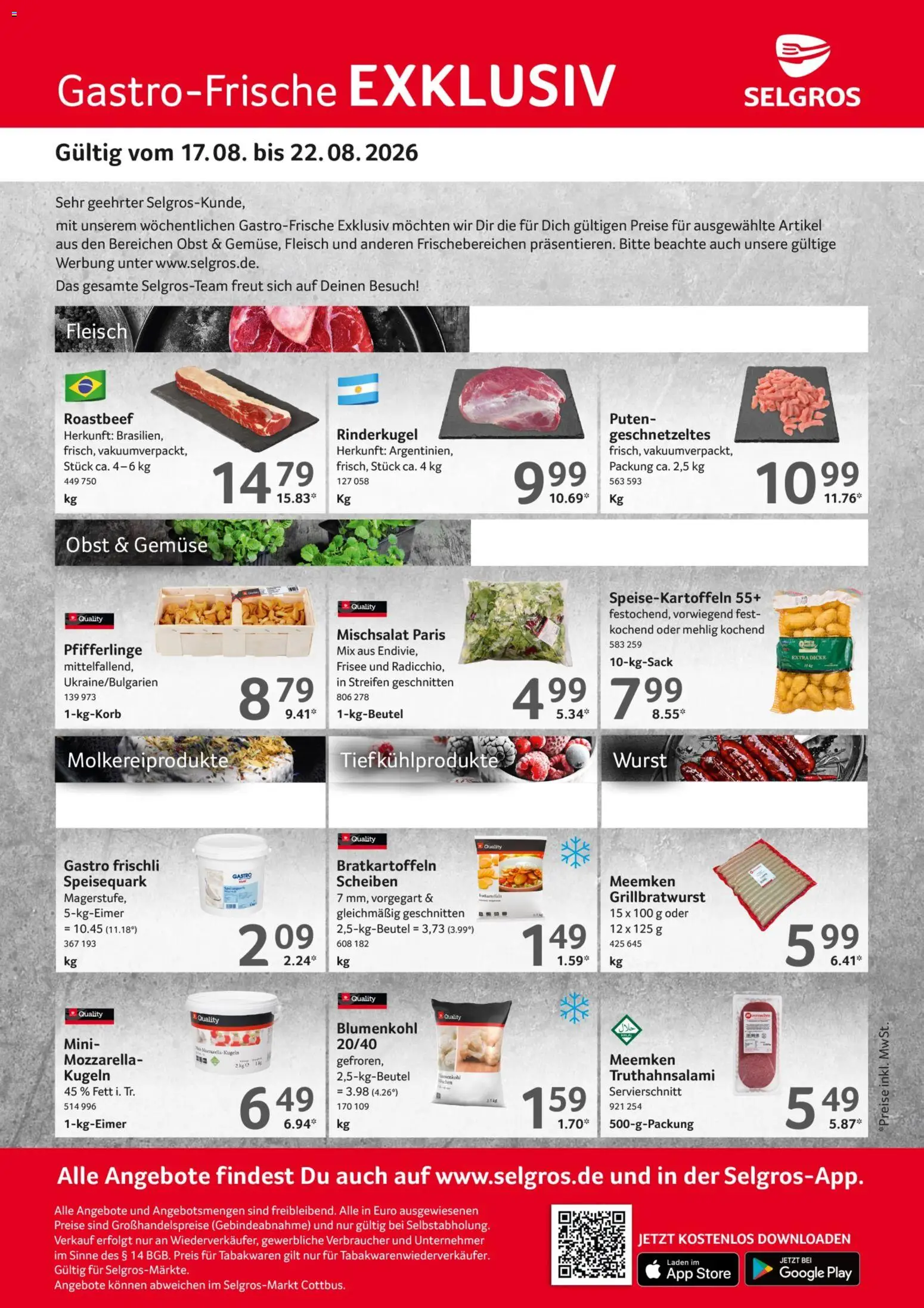Selgros Gastro Angebote – gültig ab 17.08.2026 | Seite: 1 | Produkte: Roastbeef, Pfifferlinge, Fleisch, Meemken
