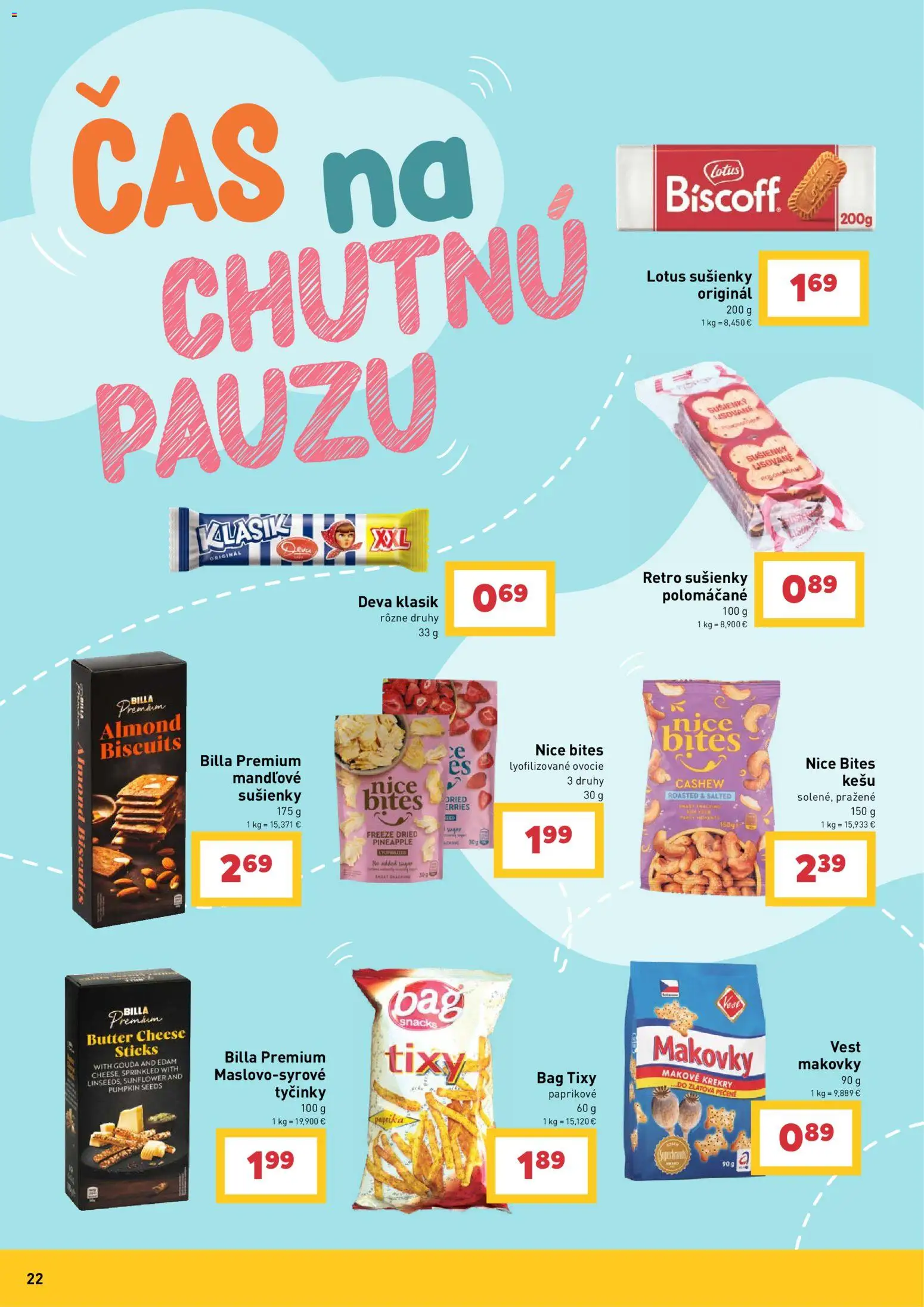 Nové Billa akcie – leták je platný od 29.07.2026 | Strana: 22 | Produkty: Gouda, Ovocie