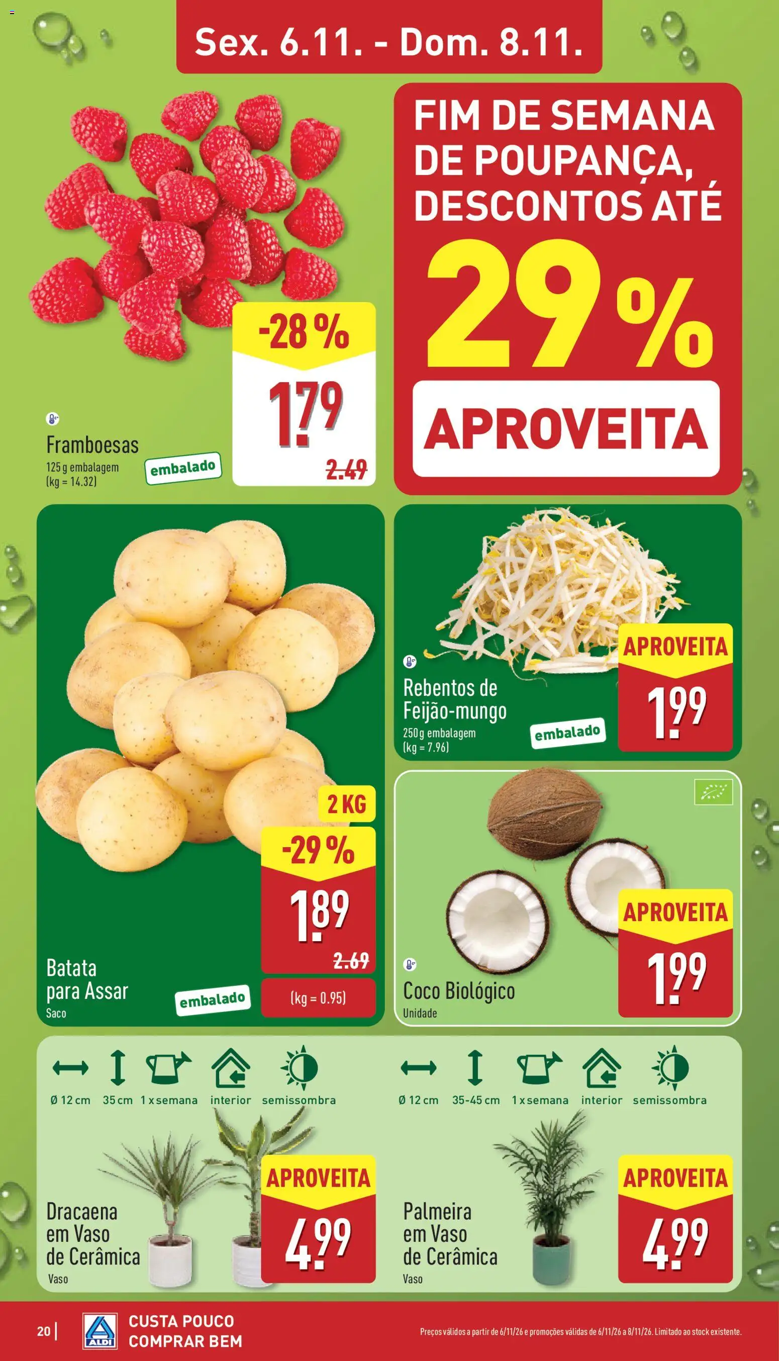 Aldi folheto │ válido de 02/11/2026 | Página: 20 | Produtos: Batata, Saco, Framboesas, Coco