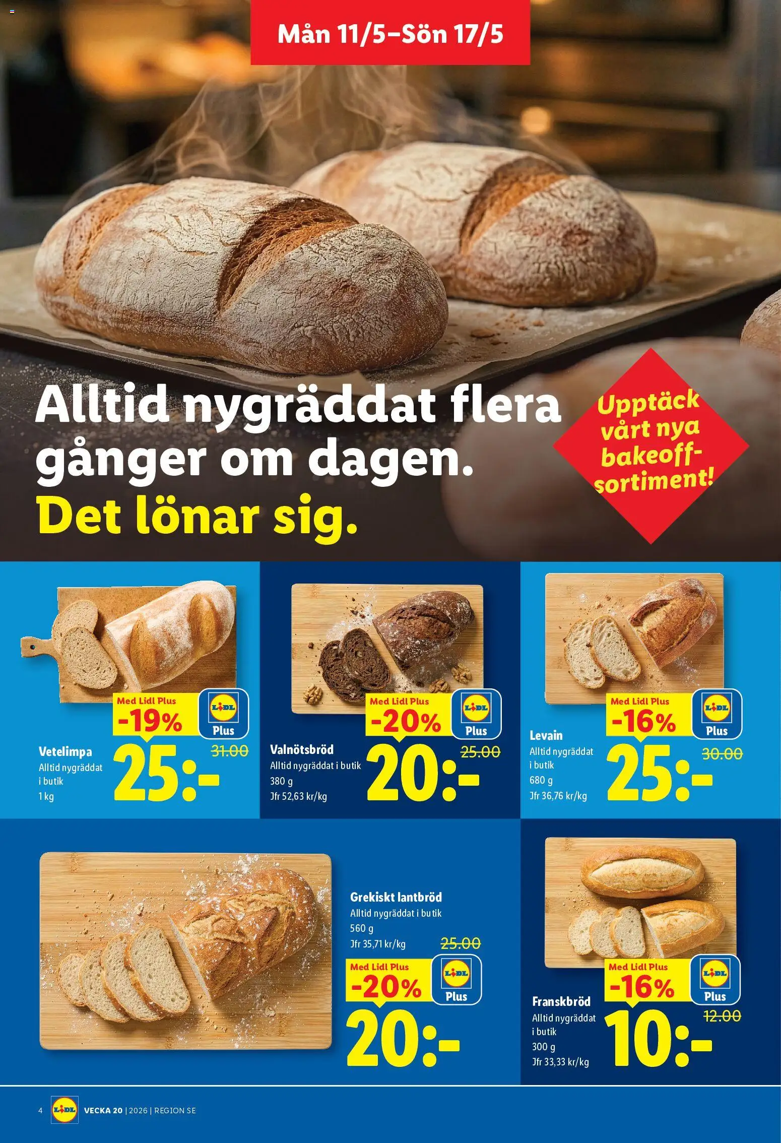 Lidl reklamblad aktuell från 11.05.2026 | Sida: 4 | Produkter: Levain, Lantbröd
