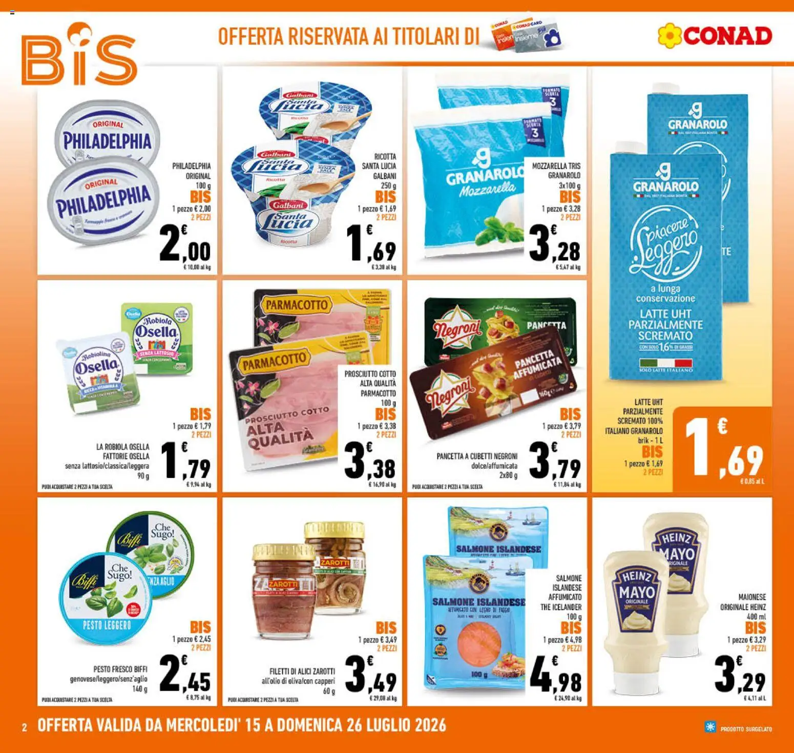 Volantino Conad del 15/07/2026 | Pagina: 2 | Prodotti: Prosciutto, Ricotta, Robiola, Alici