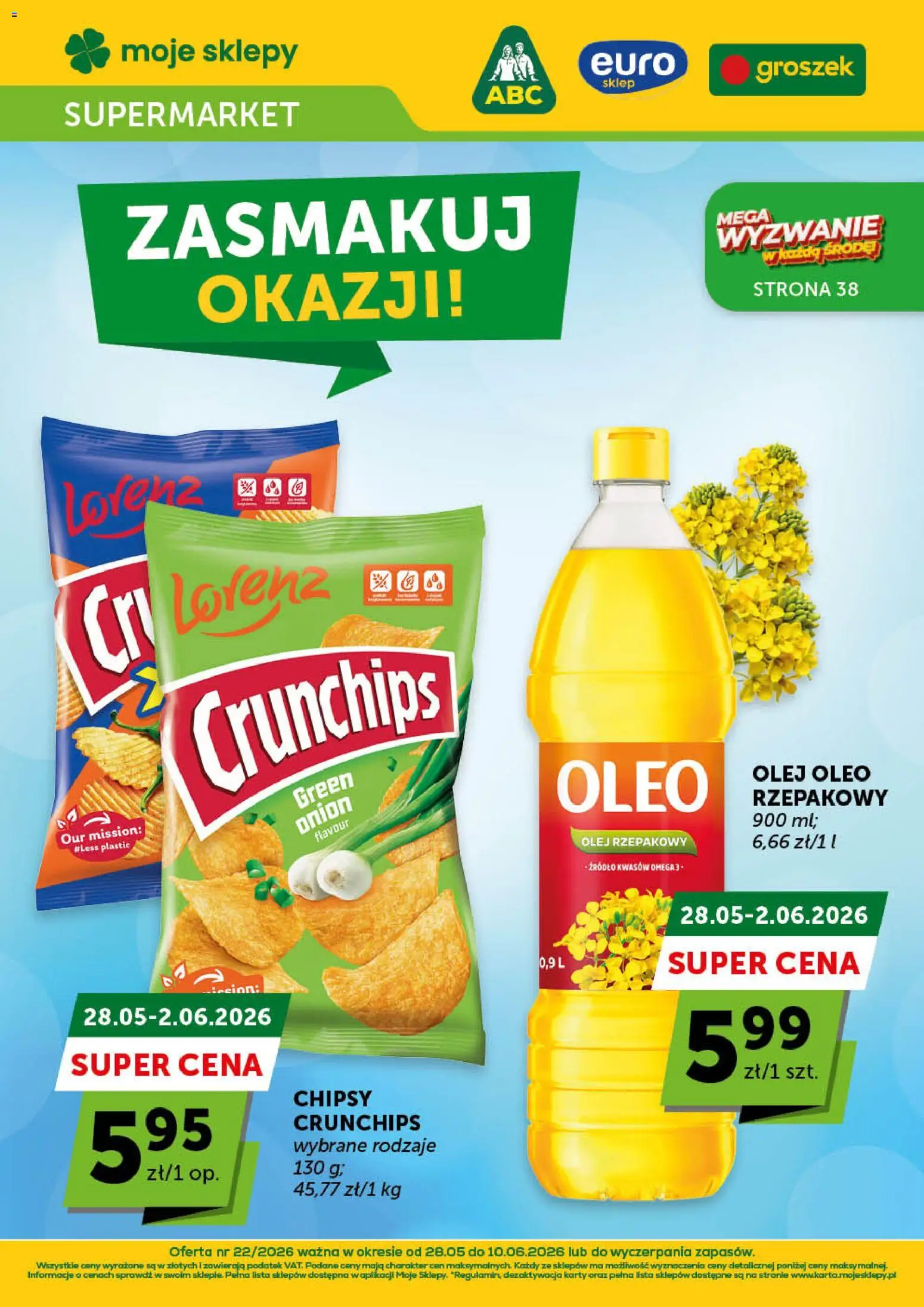 Groszek gazetka od 28.05.2026 | Strona: 1 | Produkty: Groszek, Olej rzepakowy, Chipsy, Olej