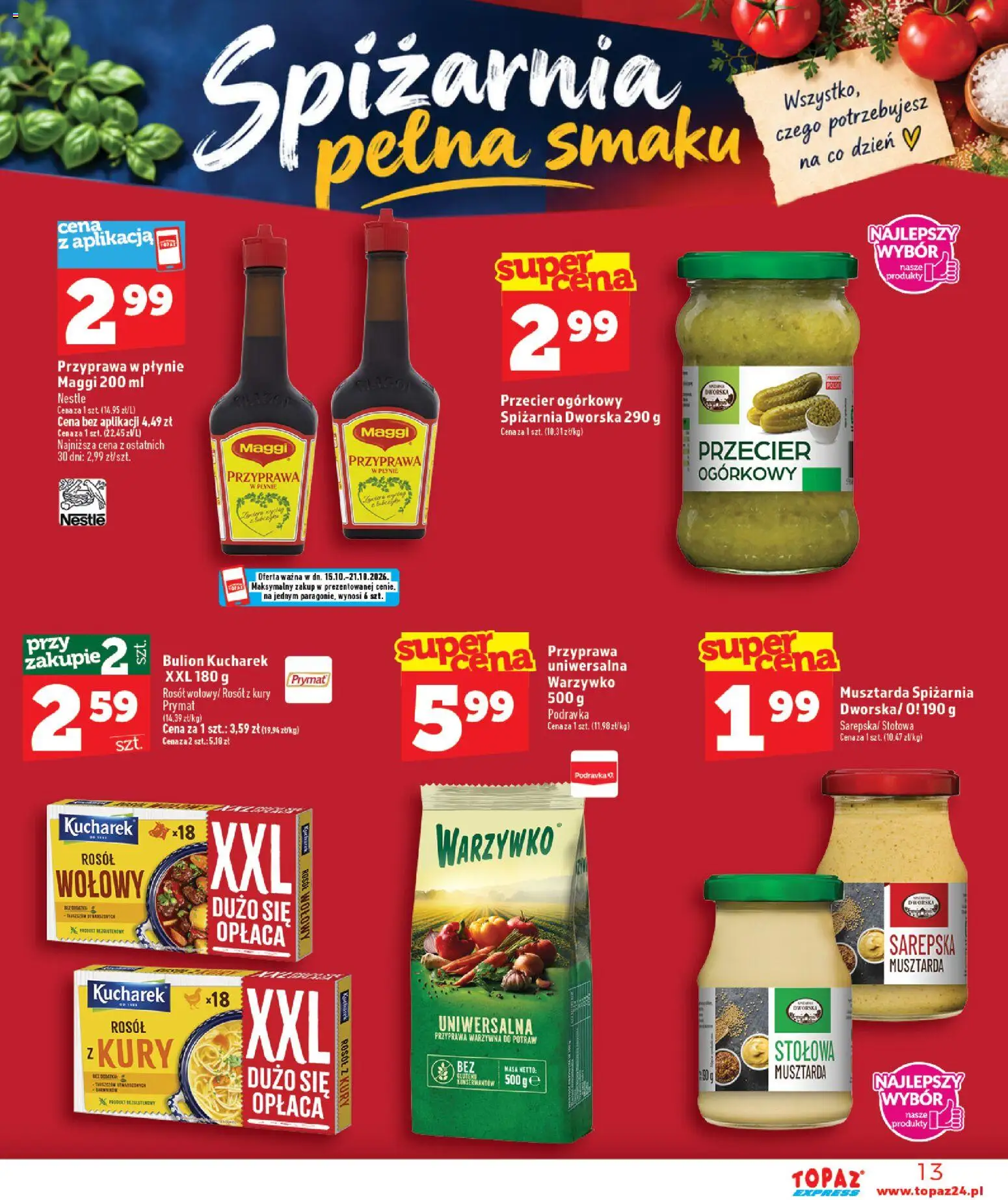 Topaz gazetka - Express od 15.10.2026 | Strona: 13 | Produkty: Maggi, Musztarda, Bulion