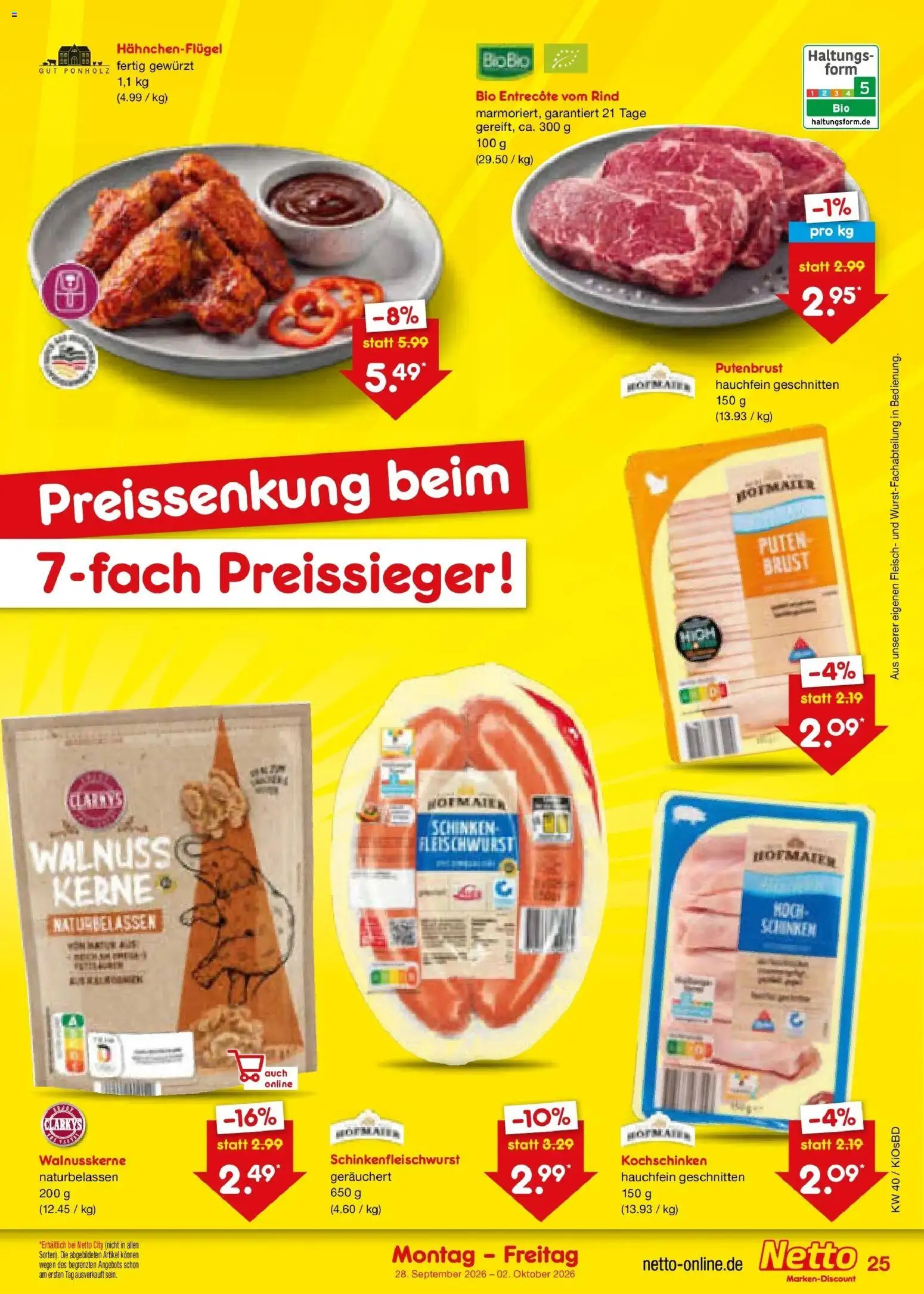 Netto Marken-Discount Prospekt Mistelbach – gültig ab 28.09.2026 | Seite: 35 | Produkte: Putenbrust, Entrecote, Schinken, Fleisch