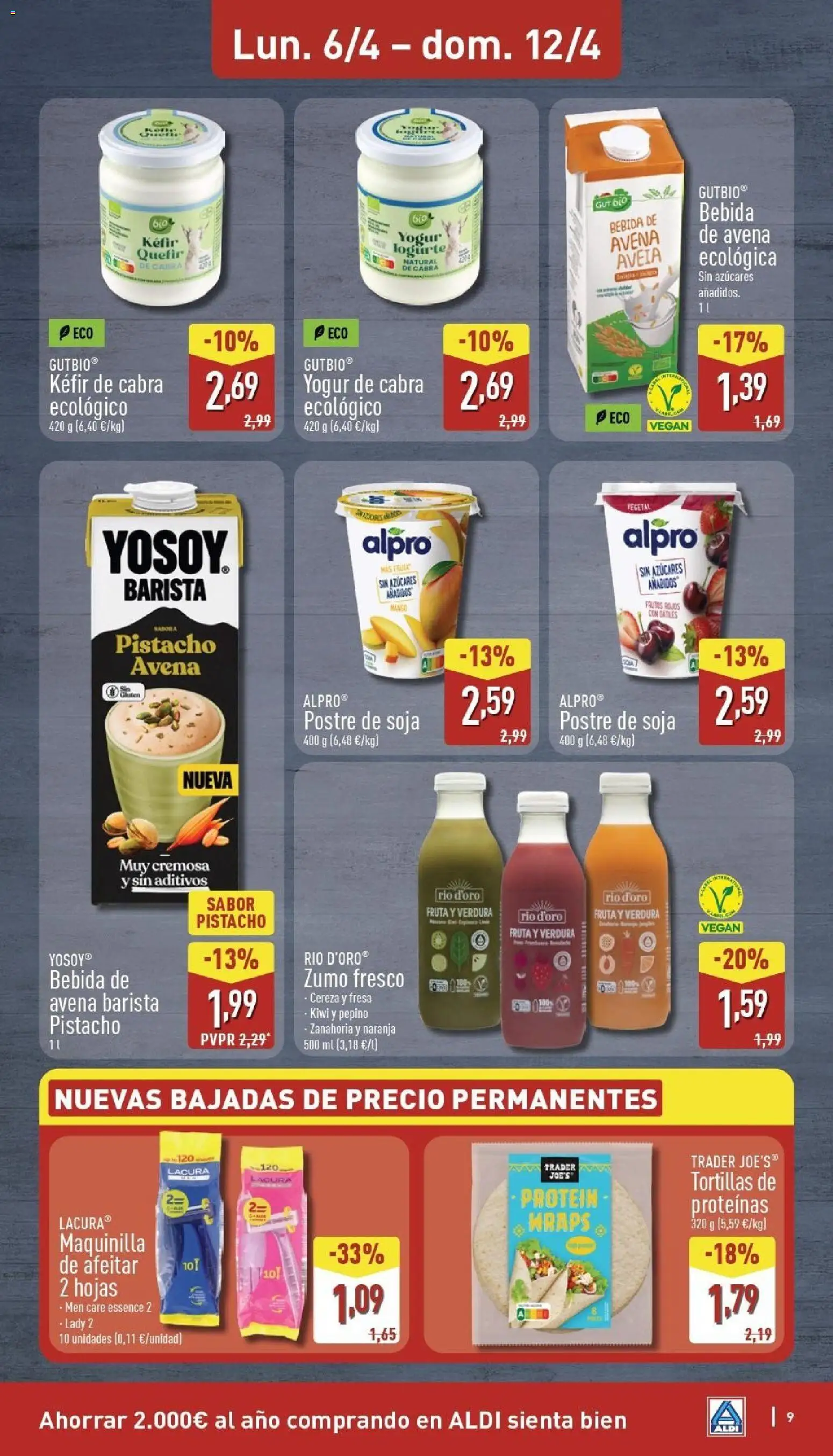 Aldi folleto Canarias │ válido desde el 06.04.2026 | Página: 9 | Productos: Yogur, Kiwi, Ροζ πιπέρι, Bebida de avena ecológica