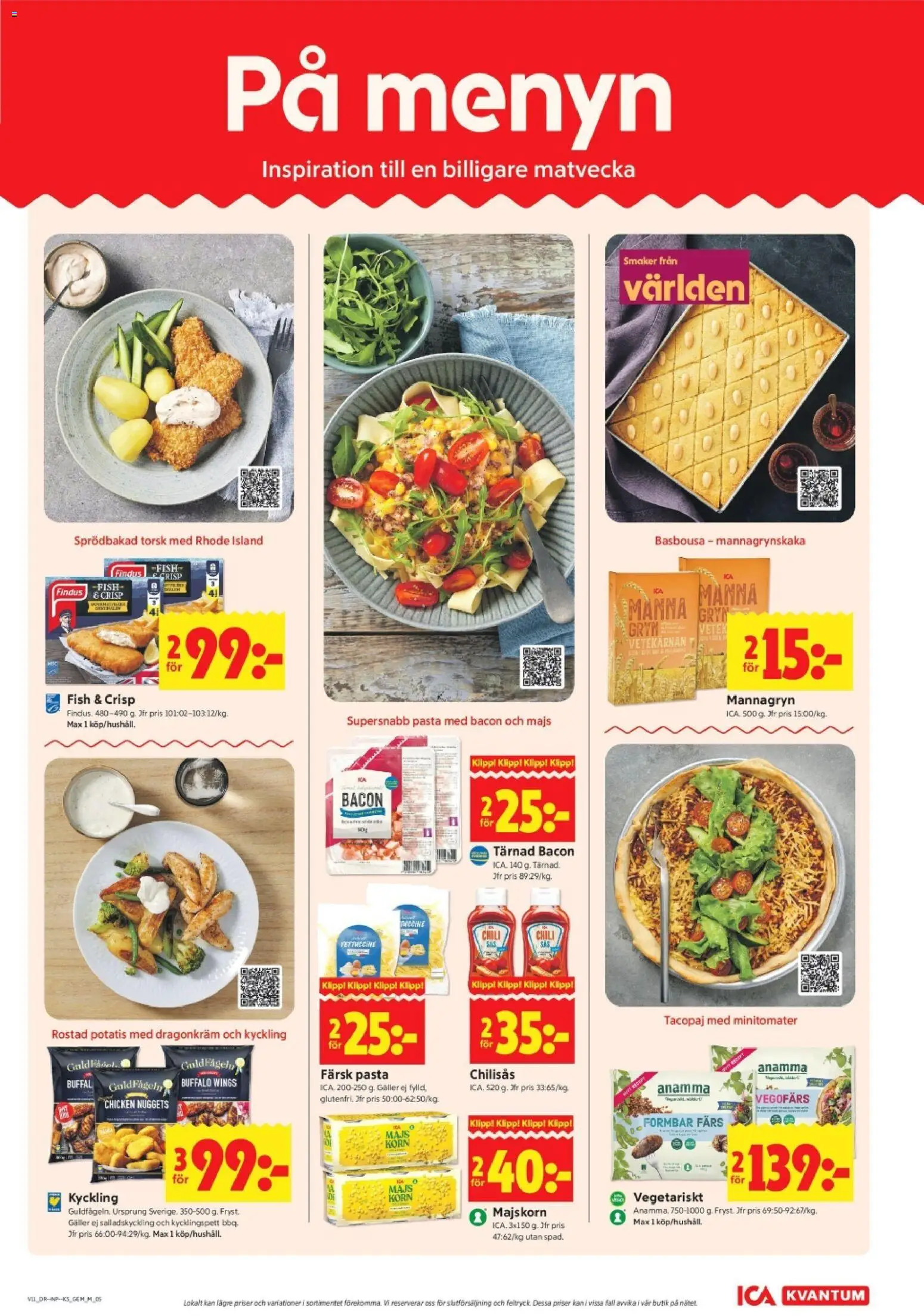 ICA Kvantum reklamblad aktuell från 09.03.2026 | Sida: 5 | Produkter: Bacon, Vegofärs, Potatis, Pasta
