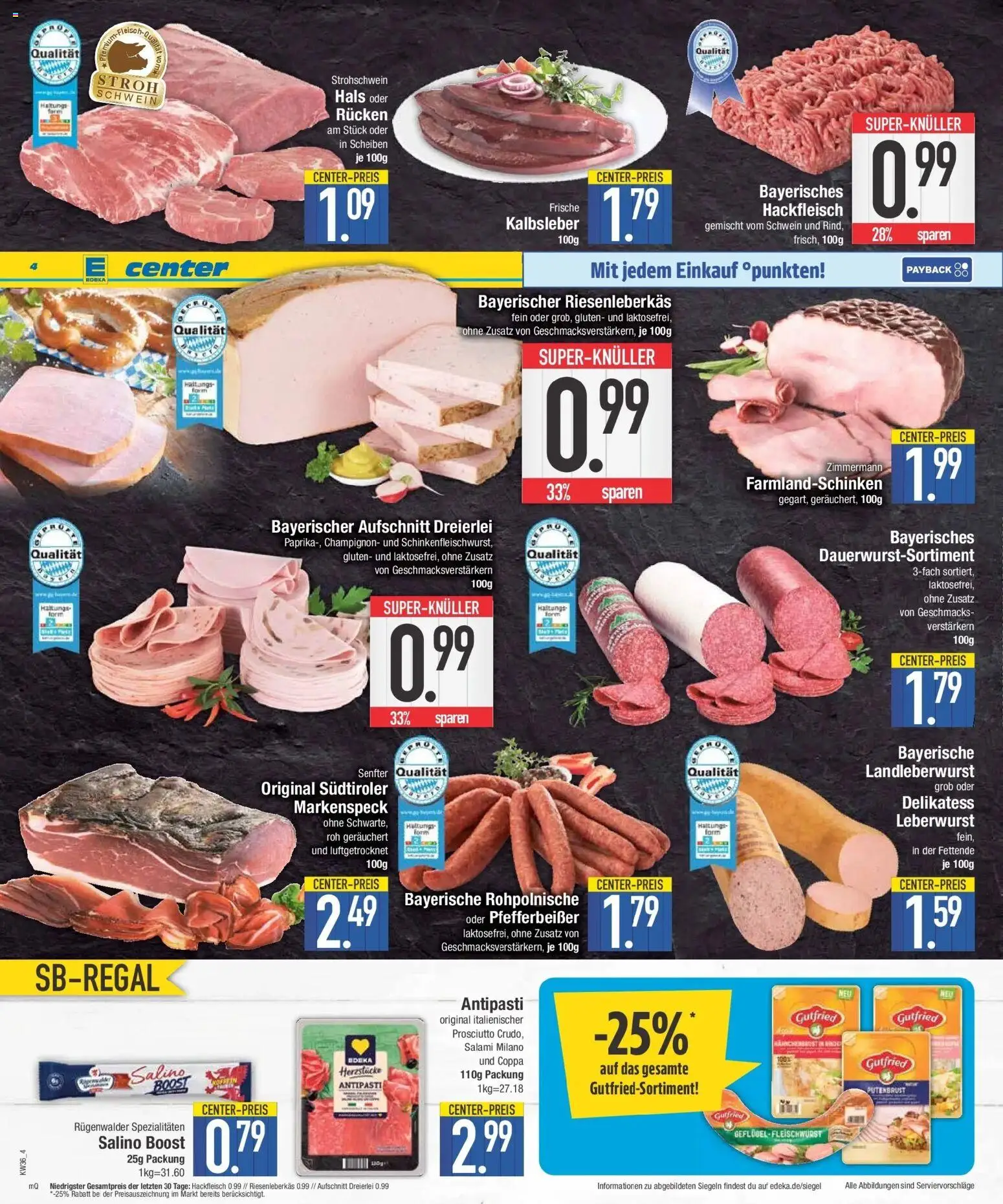 E center Prospekt Regensburg (ab 31.08.2026) zum Blättern | Seite: 4 | Produkte: Putenbrust, Kalbsleber, Salami, Hackfleisch