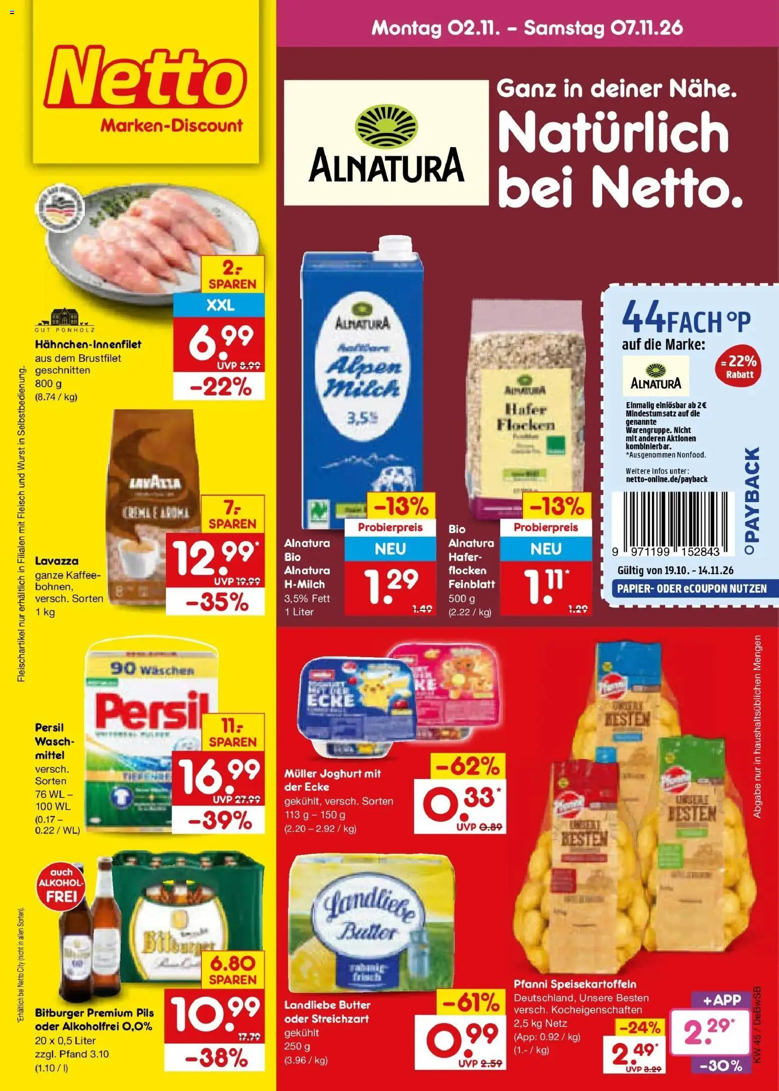Netto Marken-Discount Prospekt Waiblingen-Bittenfeld (ab 02.11.2026) » Angebote | Seite: 1 | Produkte: Butter, Kaffee, Pils, Wurst