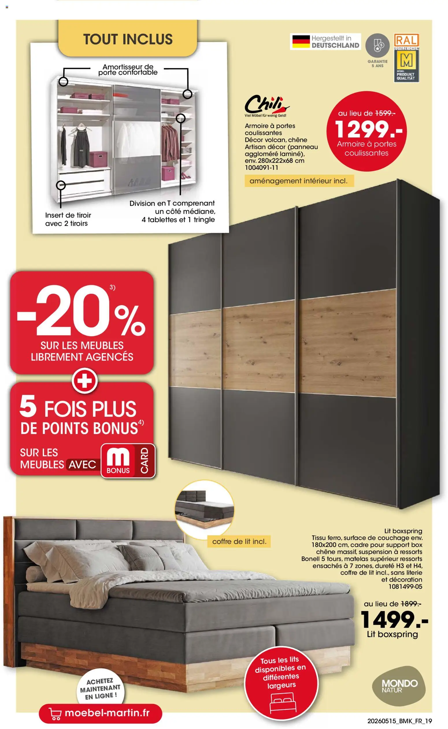 {H1} | Page: 19 | Produits: Porte, Lit, Matelas, Cadre