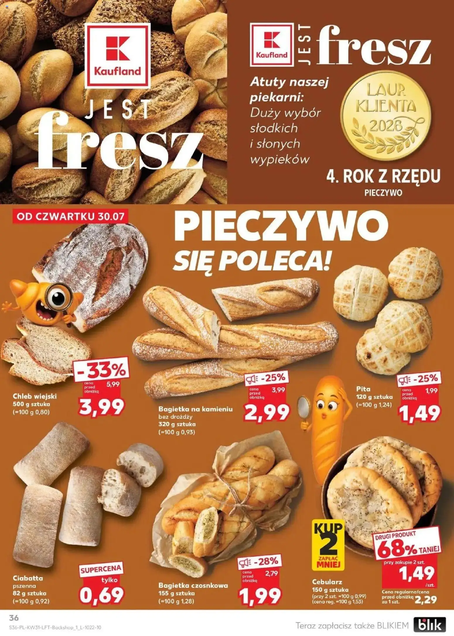 Kaufland gazetka od 30.07.2026 | Strona: 36 | Produkty: Pieczywo, Bagietka czosnkowa, Bagietka, Pita