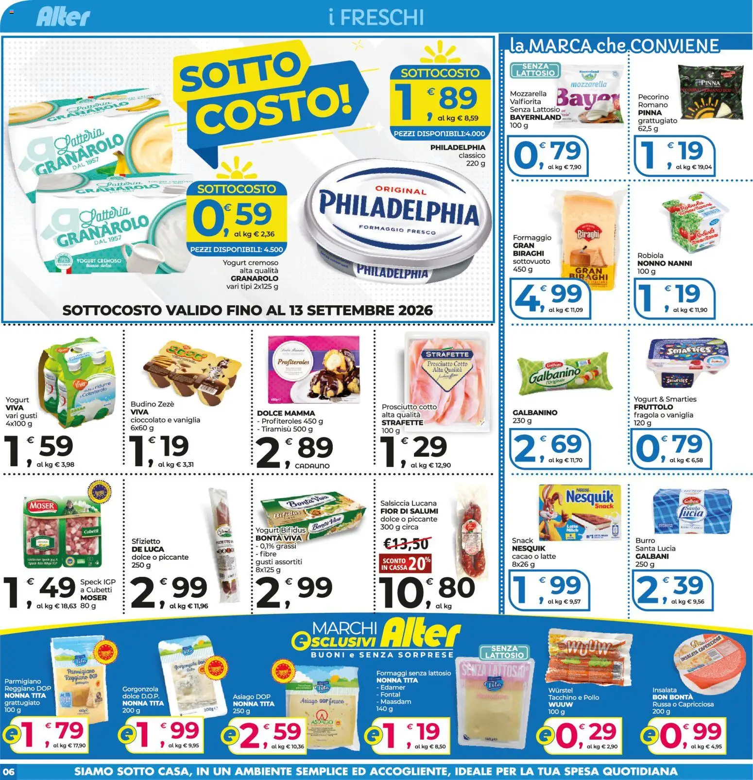 Volantino Alter Discount del 04/09/2026 | Pagina: 6 | Prodotti: Yogurt, Prosciutto, Profiteroles, Budino