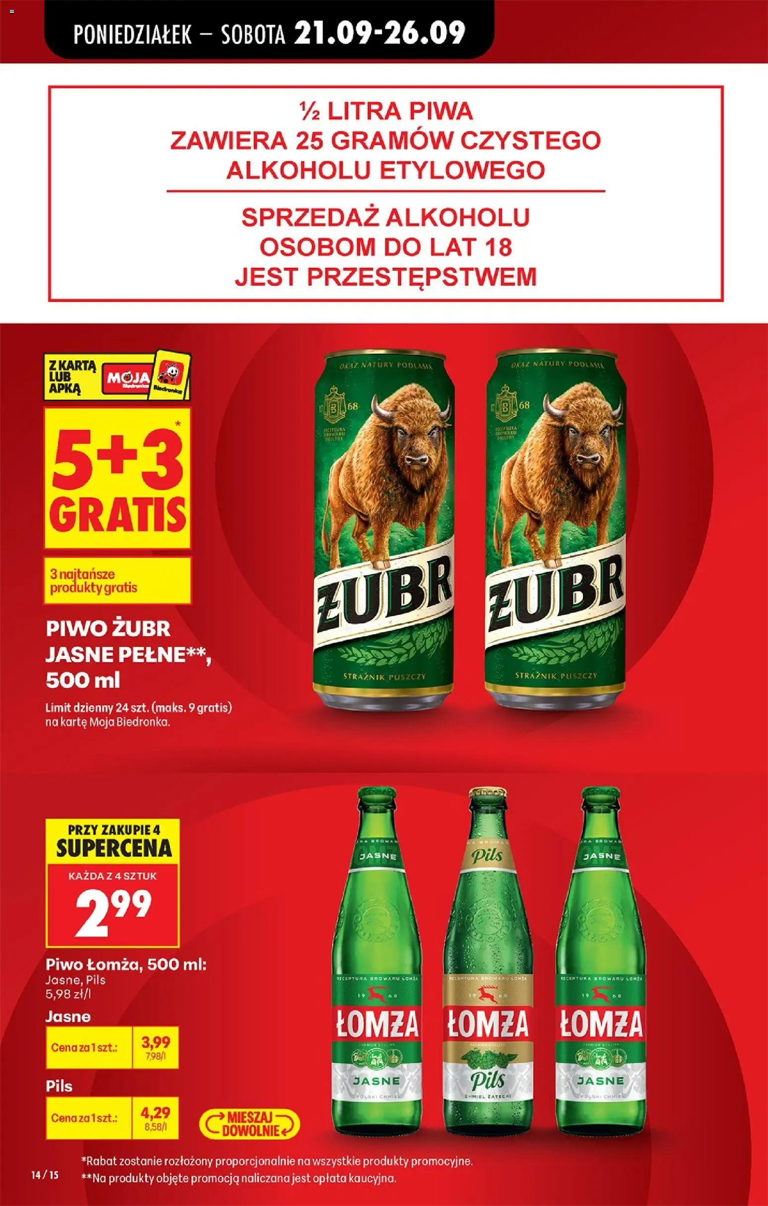 Biedronka gazetka od poniedziałku od 21.09.2026 | Strona: 18 | Produkty: Piwo żubr, Karta, Piwo