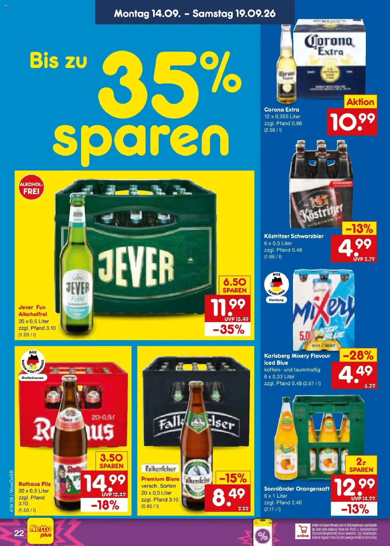 Netto Marken-Discount Prospekt Gemmingen – gültig ab 14.09.2026 | Seite: 32 | Produkte: Mixer, Pils, Orangensaft, Alkohol