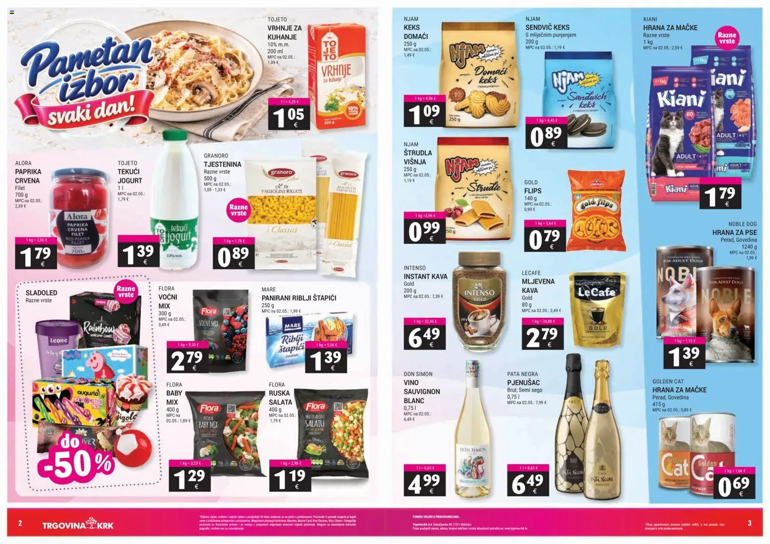 Trgovina Krk katalog | vrijedi od 16.10.2026 | Stranica: 2 | Proizvodi: Riblji štapići, Instant kava, Hrana za pse, Keks