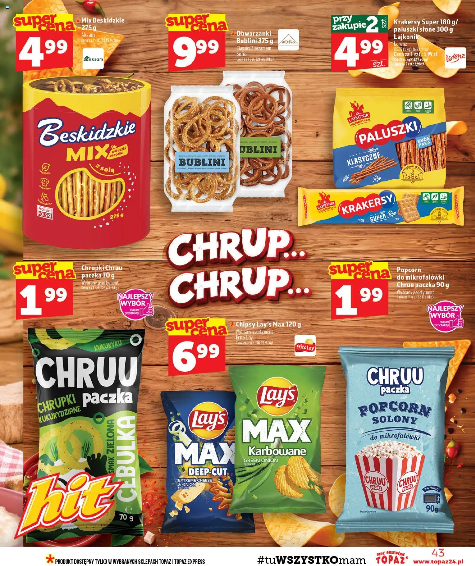 Topaz gazetka - MAZ od 22.10.2026 | Strona: 43 | Produkty: Chrupki, Paluszki, Krakersy, Paluszki słone