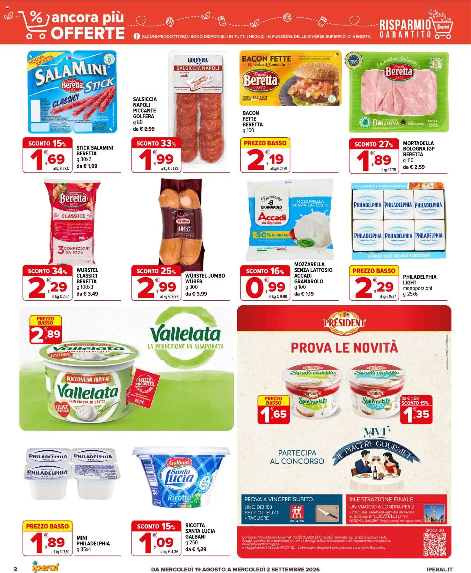 Volantino Iperal del 19/08/2026 | Pagina: 2 | Prodotti: Pancetta, Mozzarella, Latte, Ricotta