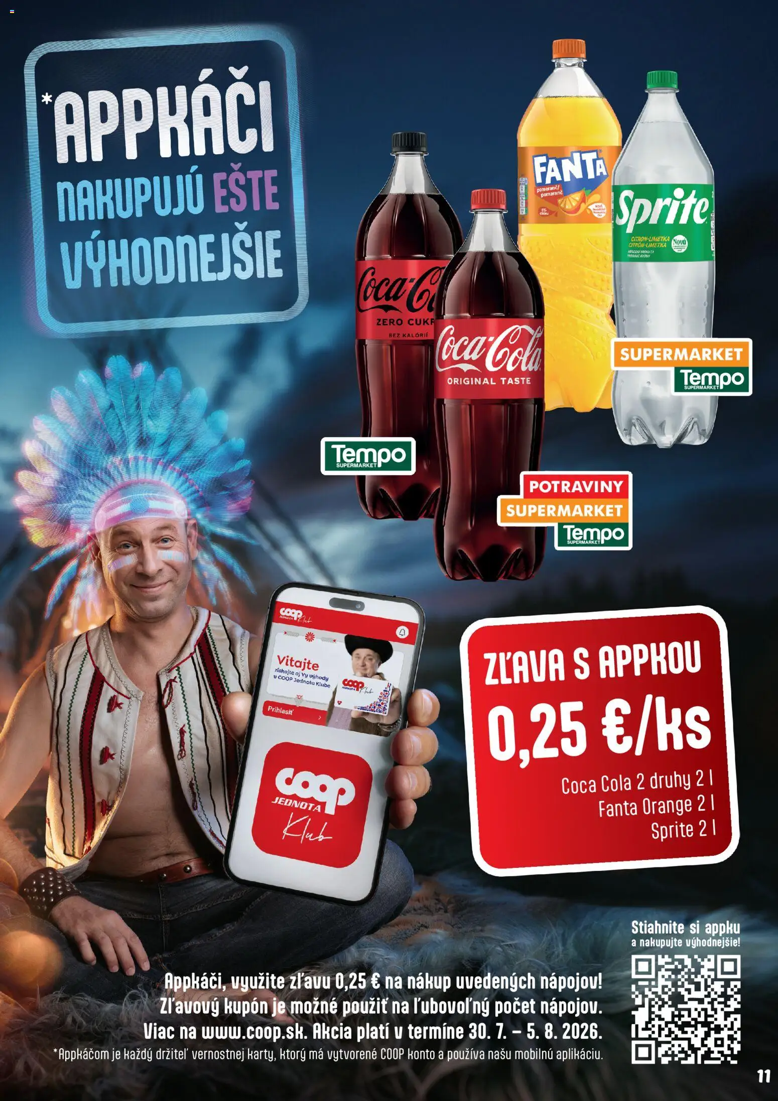 Nové COOP Jednota akcie – leták je platný od 30.07.2026 | Strana: 11 | Produkty: Sprite, Fanta, Coca cola, Cola