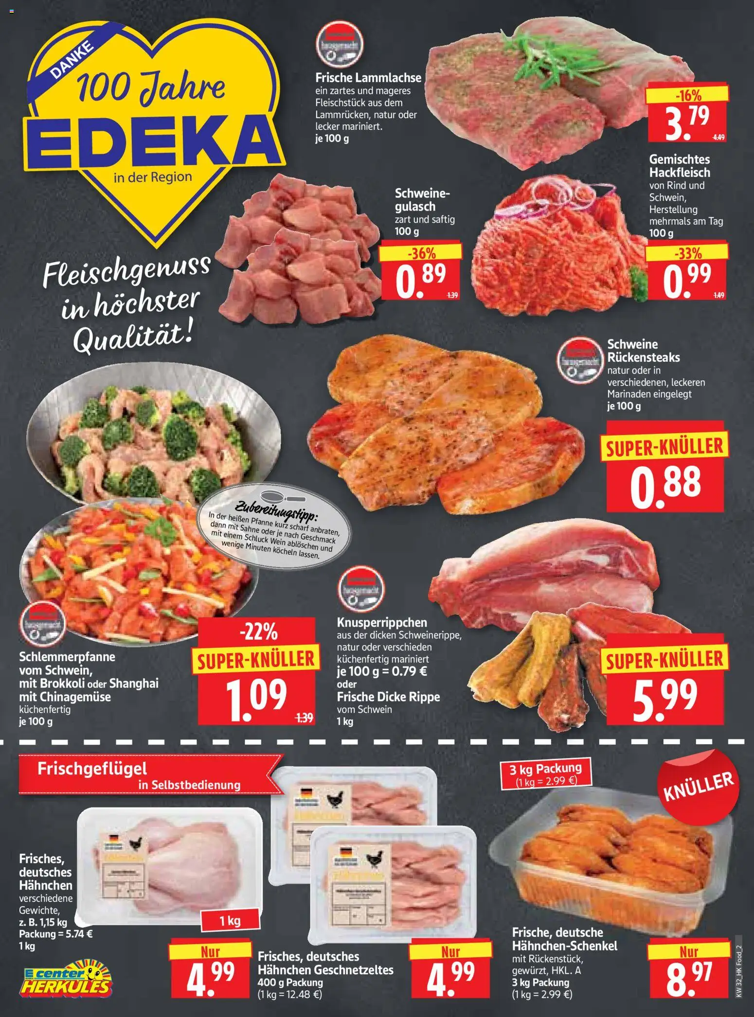 HERKULES Prospekt – gültig ab 03.08.2026 | Seite: 2 | Produkte: Hahnchen, Brokkoli, Gulasch, Wein
