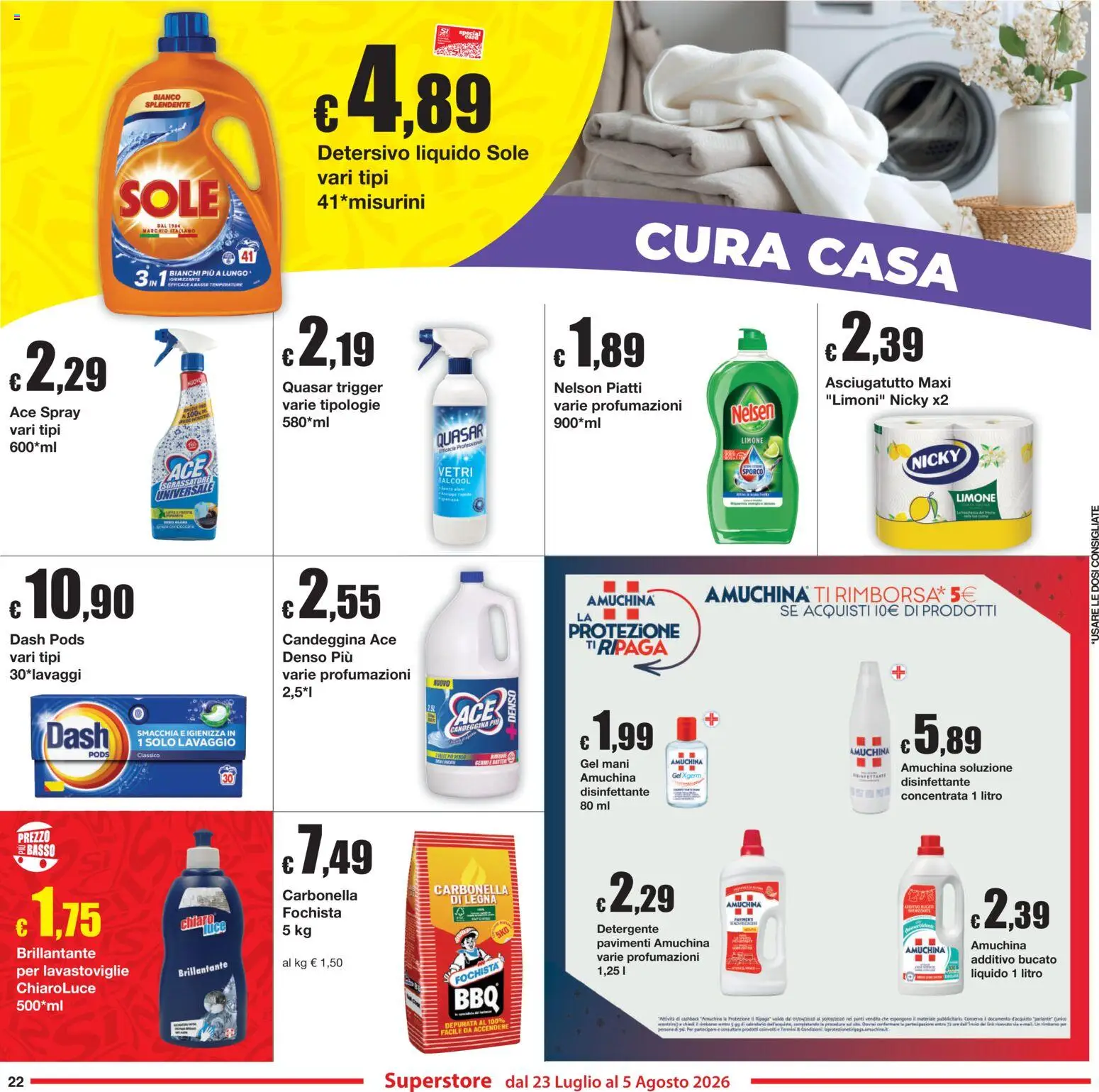 Volantino Sì con Te del 23/07/2026 | Pagina: 22 | Prodotti: Candeggina, Limone, Lavastoviglie, Asciugatutto