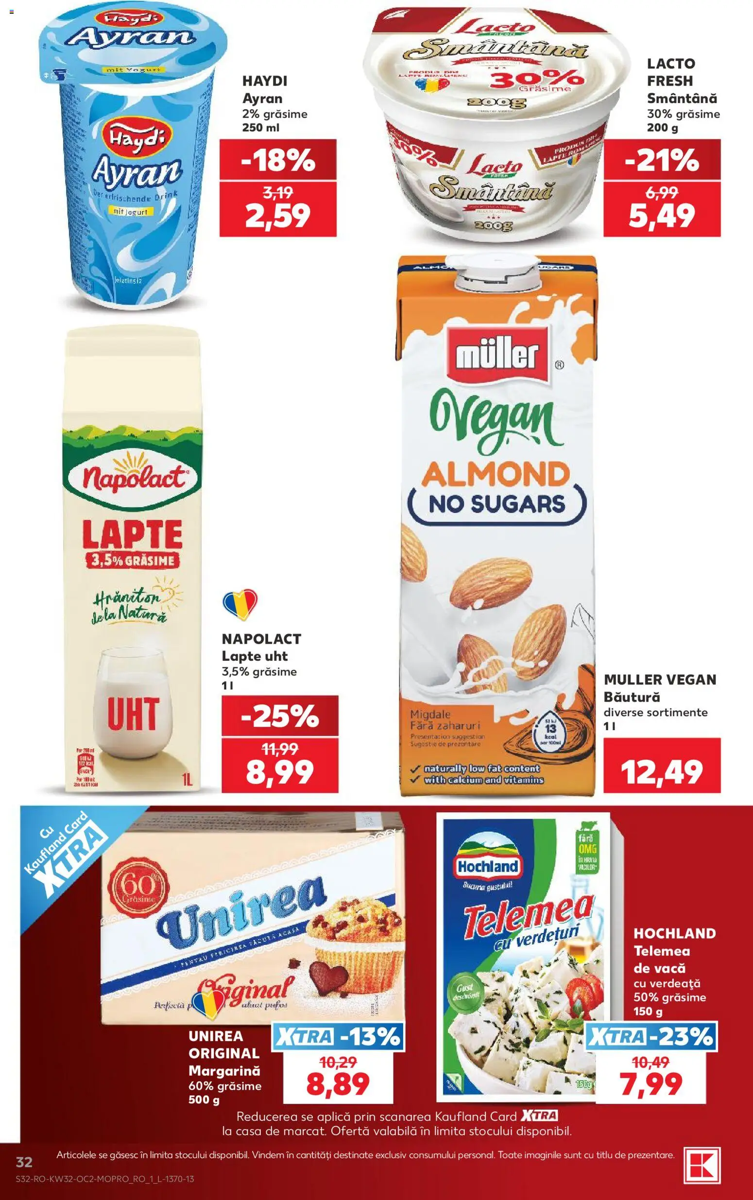 Noul catalog Kaufland – valabil de la 05.08.2026 | Pagină: 32 | Produse: Migdale, Lapte, Smântână, Verdeață