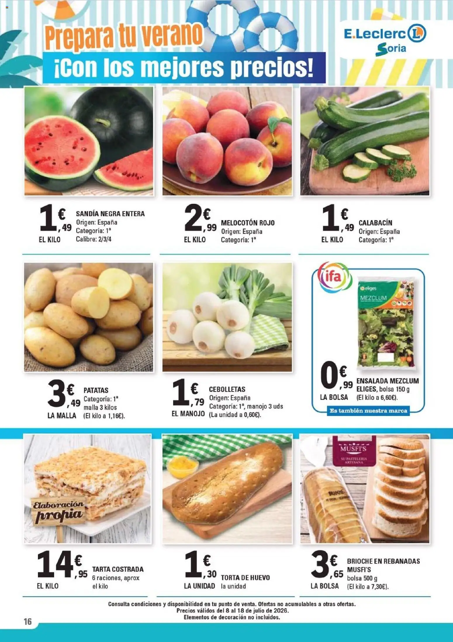 E.Leclerc folleto Soria │ válido desde el 08/07/2026 | Página: 16 | Productos: Calabacín, Ensalada, Bolsa, Sandía