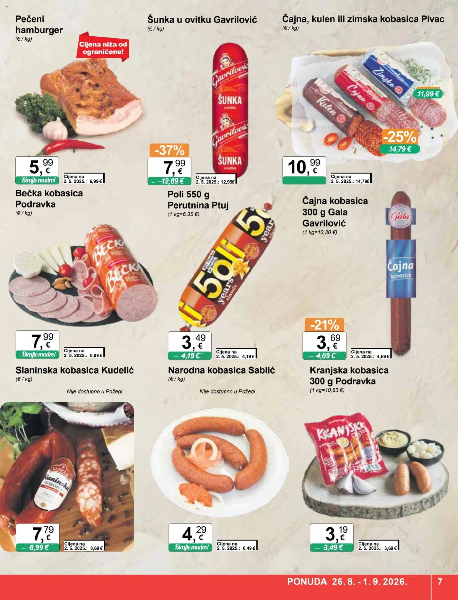 KTC katalog | vrijedi od 26.08.2026 | Stranica: 7 | Proizvodi: Šunka, Zimska kobasica, Kulen, Čajna kobasica
