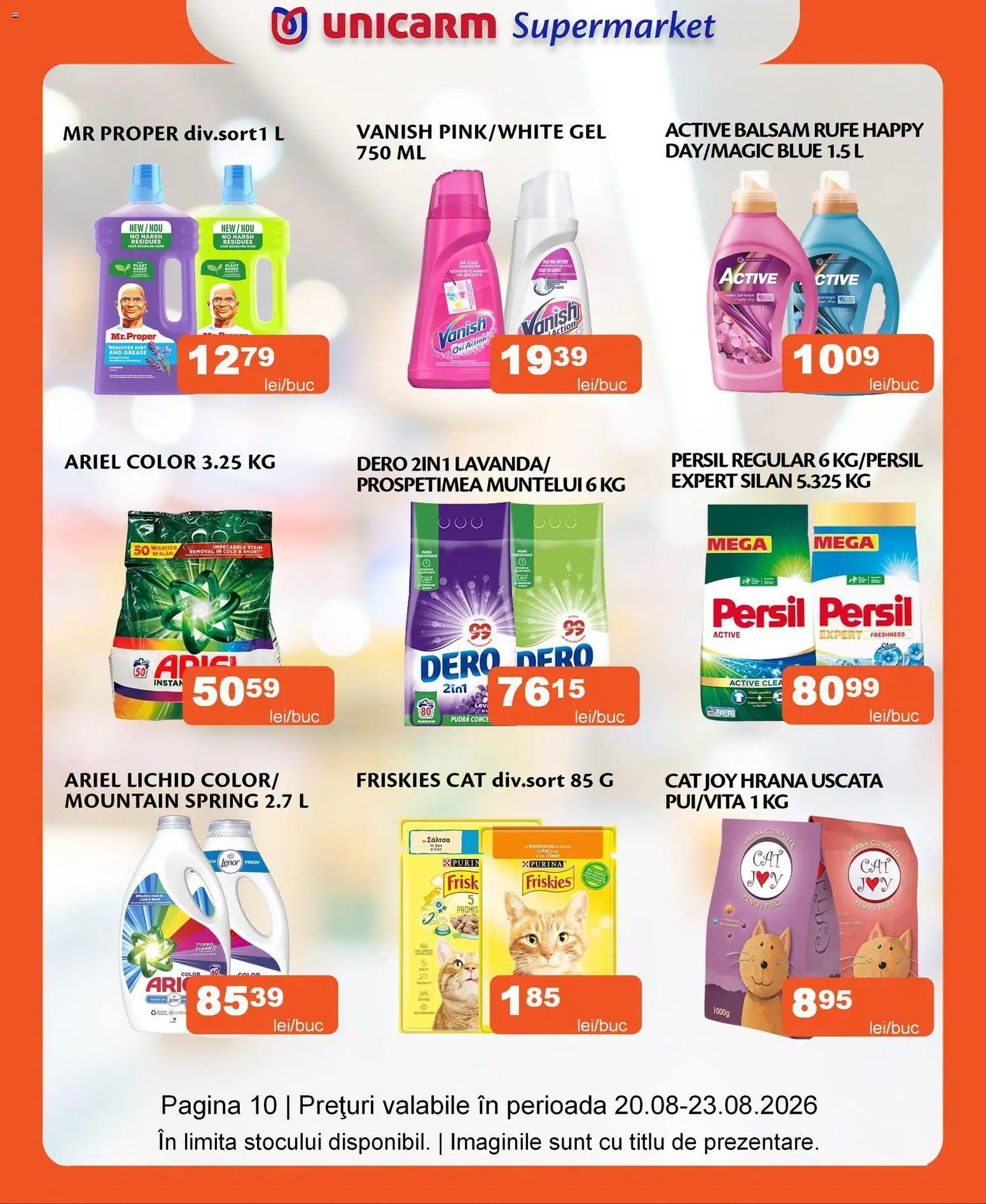 Noul catalog Unicarm – valabil de la 20.08.2026 | Pagină: 10 | Produse: Pară, Active, Pudră, Vanish