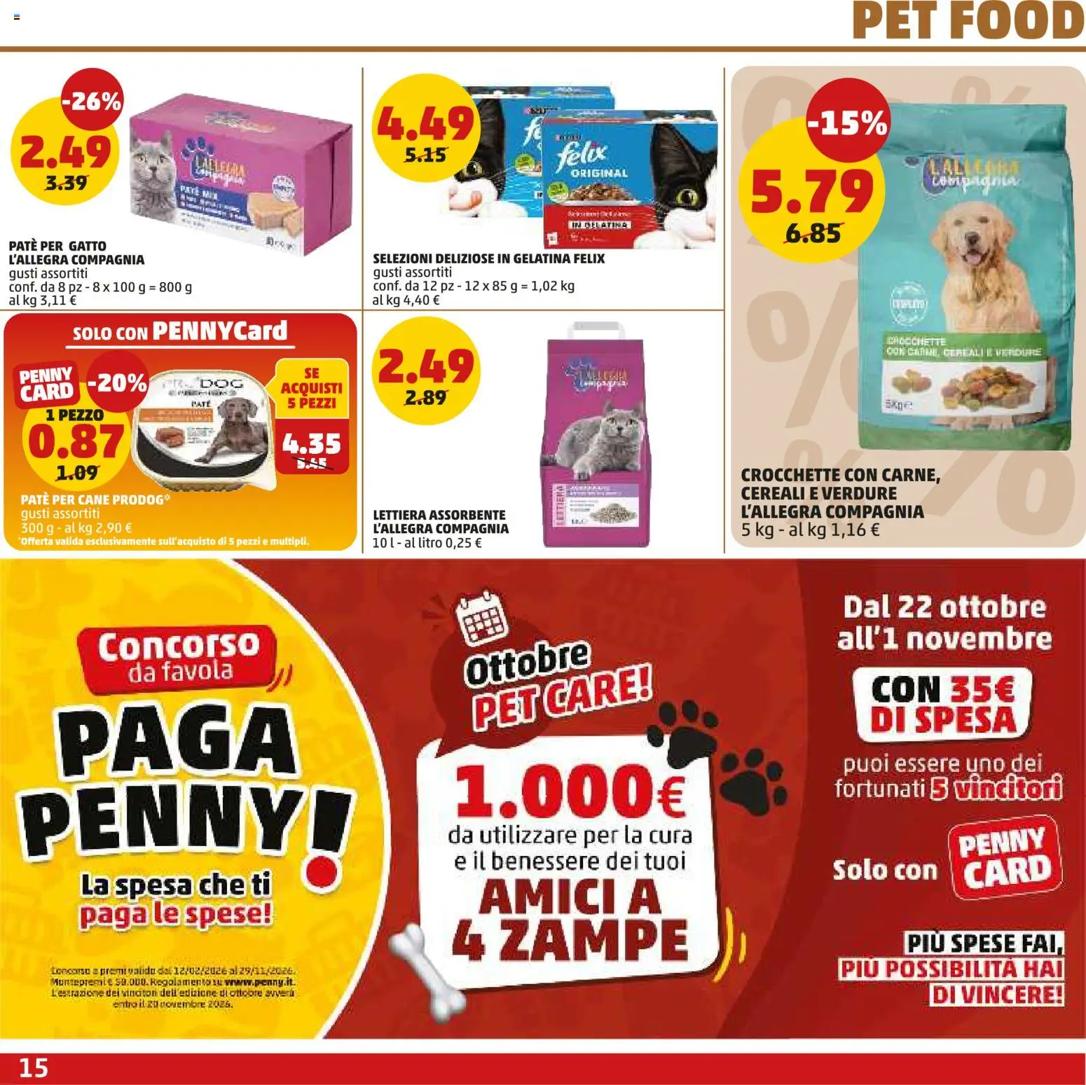 Volantino PENNY del 22/10/2026 | Pagina: 15 | Prodotti: Paté, Cereali, Verdure, Crocchette