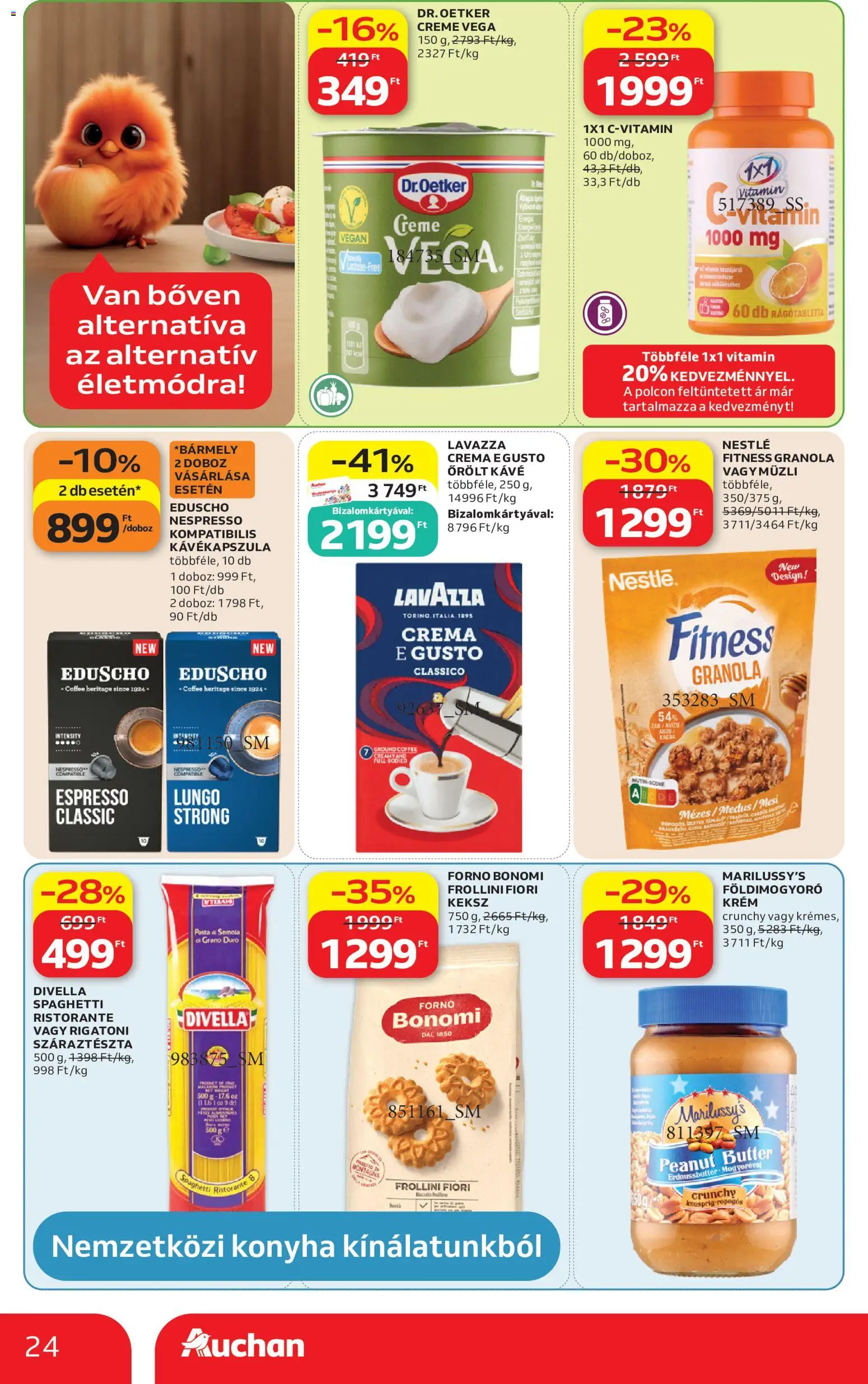 Auchan akciós ujság - amely érvényes a következő dátumtól: 21.05.2026 | Oldal: 24 | Termékek: Doboz, Őrölt kávé, Száraztészta, Keksz