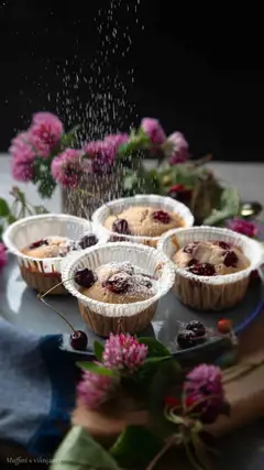 Muffini s višnjama, Muffins with cherries, sprinkled with powdered sugar. - Pregled kataloga iz trgovine Lidl, vrijedi od 25.10.2024 | Stranica: 66 | Proizvodi: Muffini