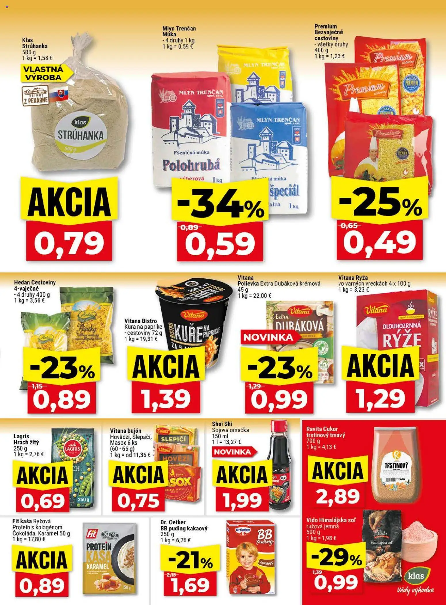Nové Klas akcie – leták je platný od 04.05.2026 | Strana: 14 | Produkty: Protein, Puding, Pšeničná múka, Soľ