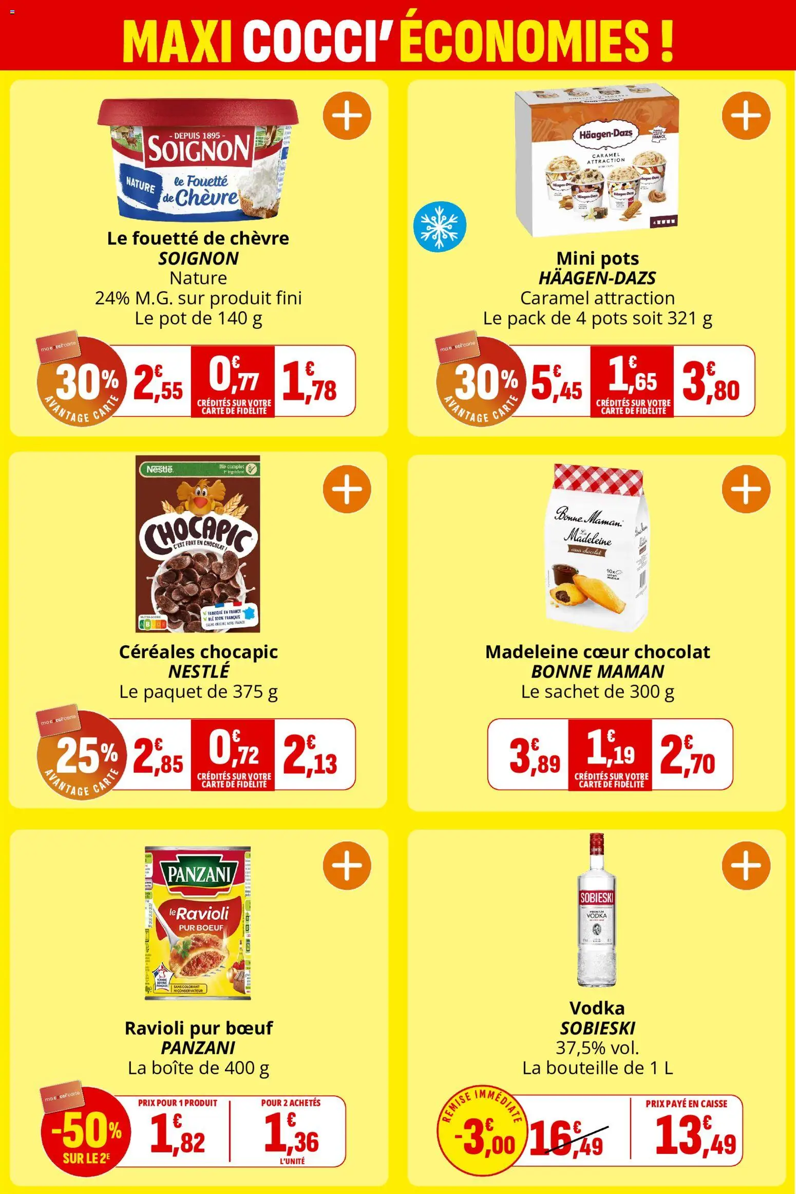 {H1} | Page: 3 | Produits: Chocapic, Madeleine, Bouteille, Céréales