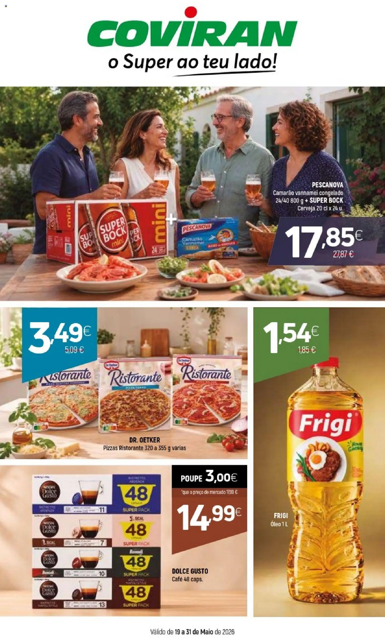 Coviran folheto │ válido de 19.05.2026 | Página: 1 | Produtos: Camarão, Óleo, Cerveja, Dolce gusto