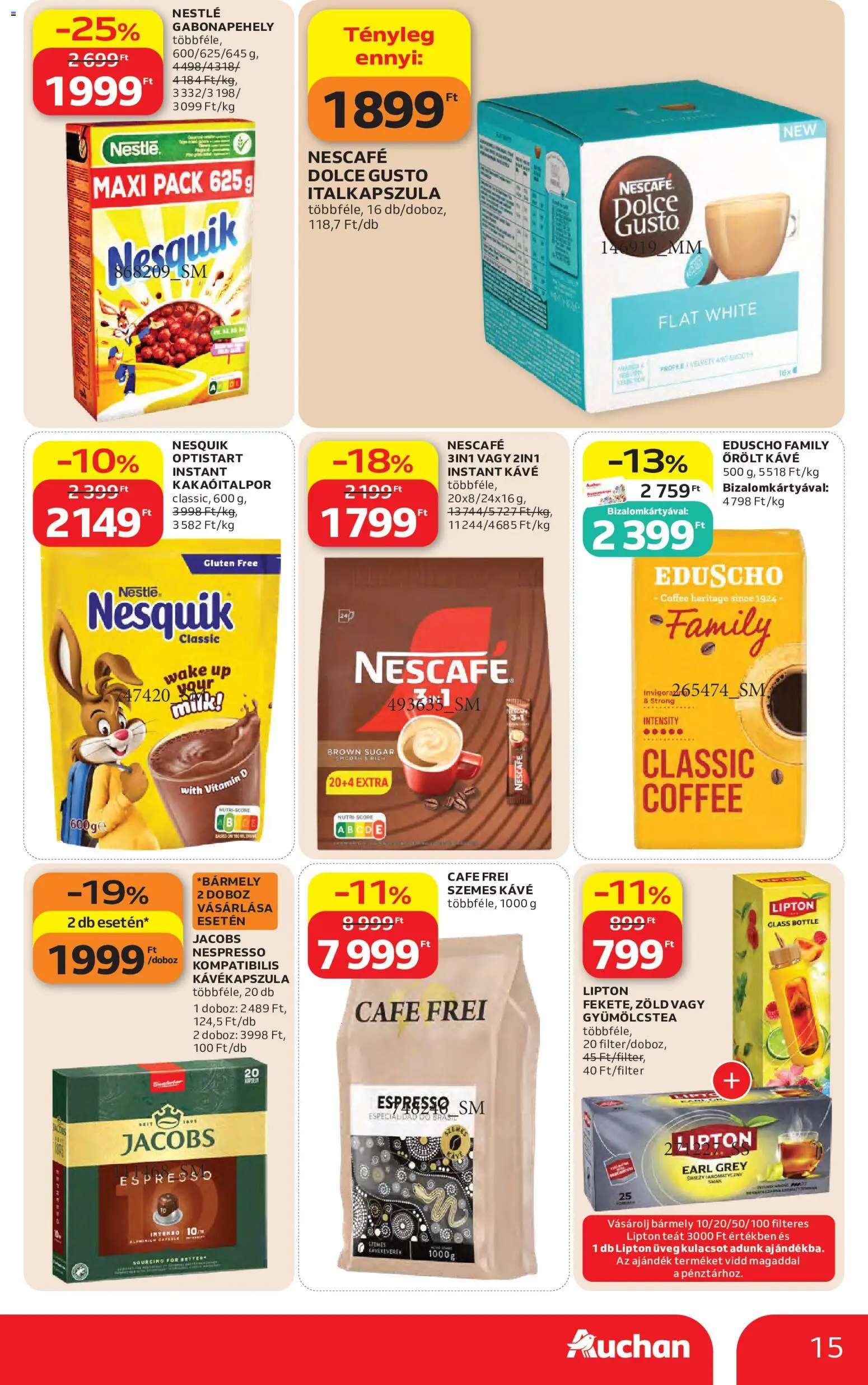 Auchan akciós ujság - amely érvényes a következő dátumtól: 2026.09.10. | Oldal: 15 | Termékek: Nescafé, Doboz, Kávé, Őrölt kávé