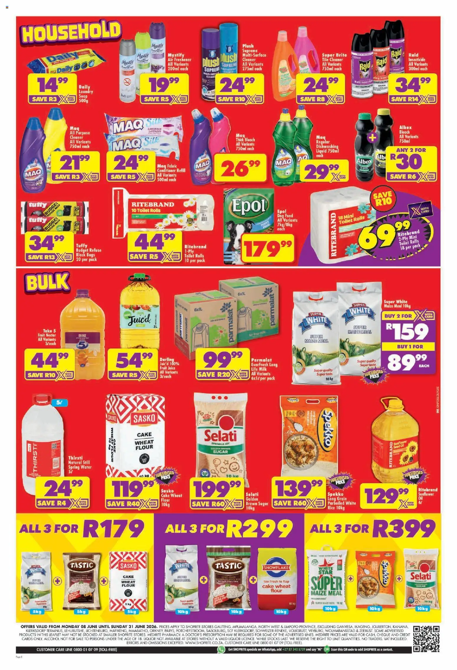 New Shoprite catalogue – valid from 08.06.2026 | Page: 8 | Products: Maize meal, Bleach, Rice, Fruit